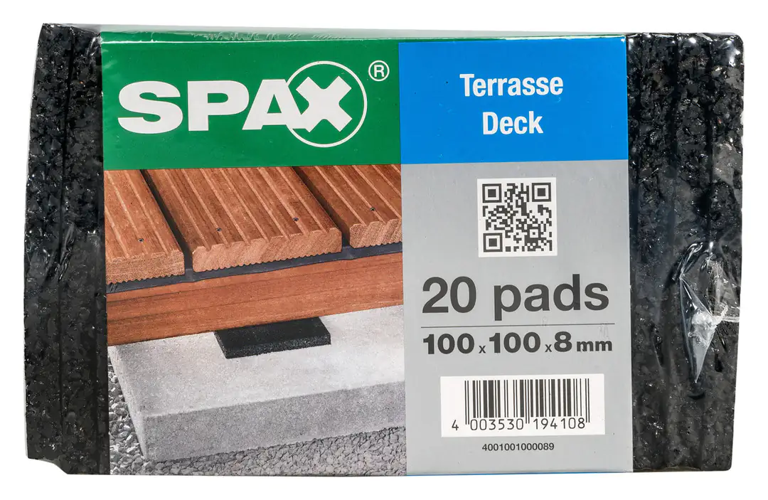 Spax Terrassen Pads 100 x 100 x 8 mm - - 20 Stk. Spax Terrassen Pads 100 x 100 x 8 mm - - 20 Stk.