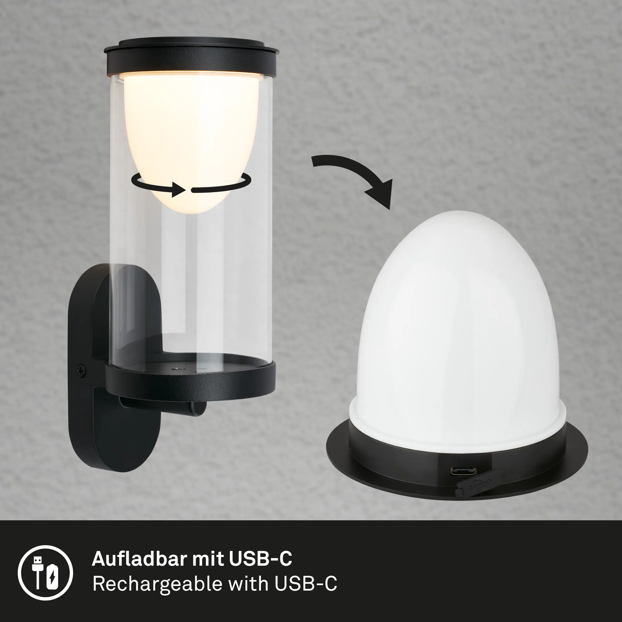 Briloner LED Außenwandleuchte Touch Akku 4W schwarz dimmbar warmweiß