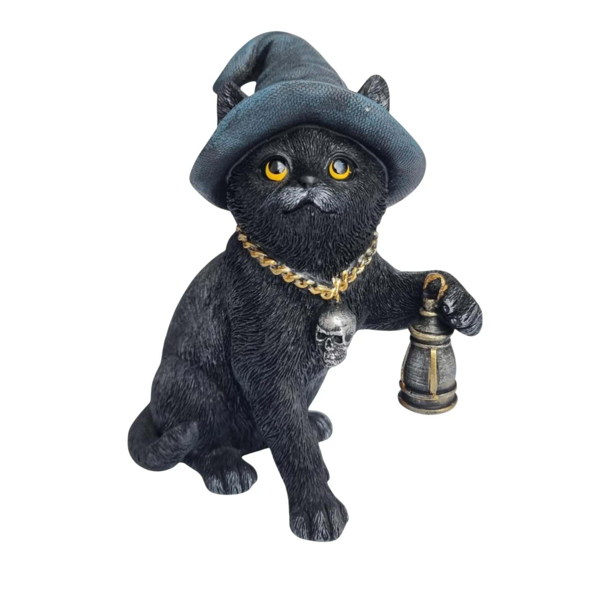 Dekofigur Katze mit Laterne 18,5 x 16 cm schwarz/blau

