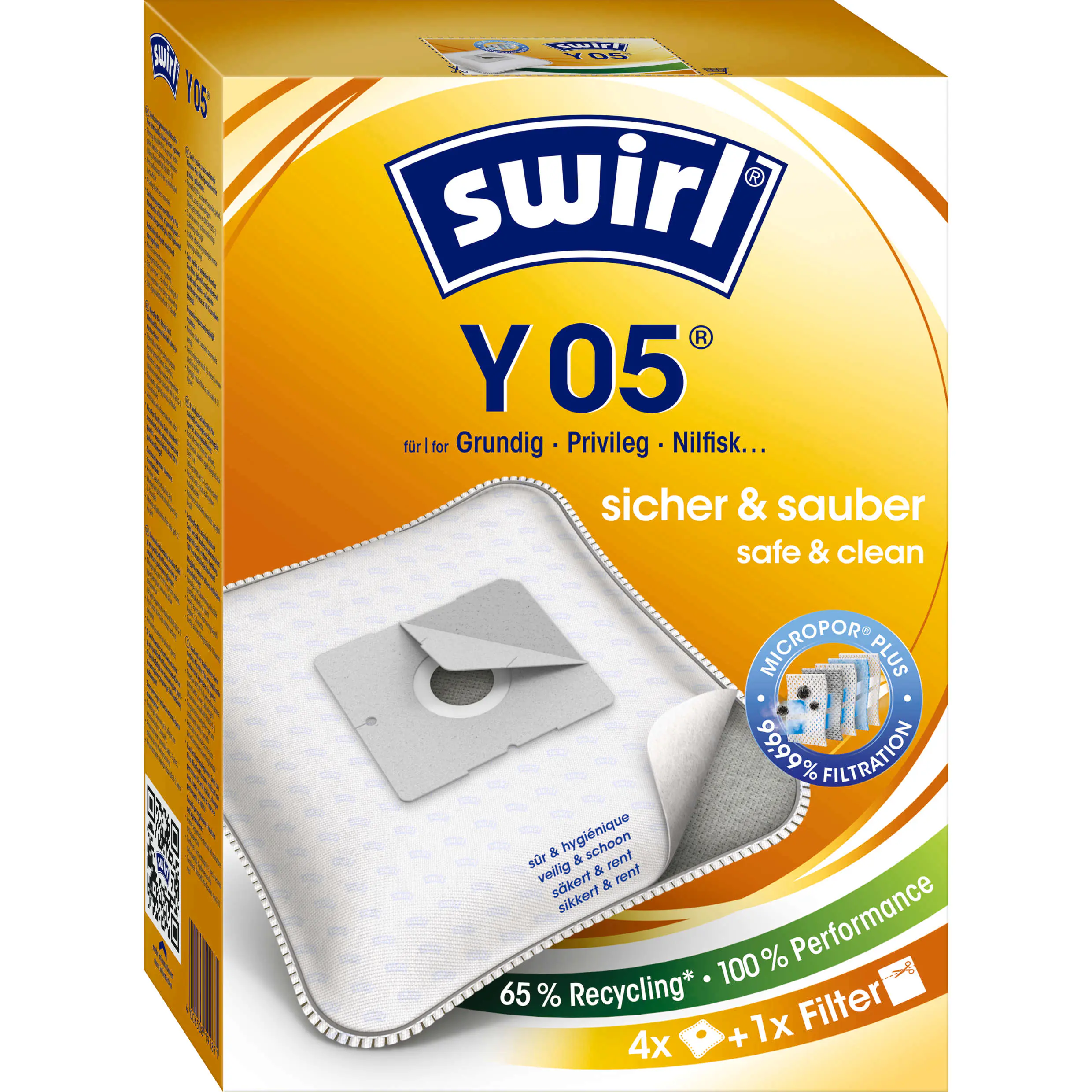 Swirl Y 05 EcoPor Staubsaugerbeutel 4 Staubbeutel + 1 Filter