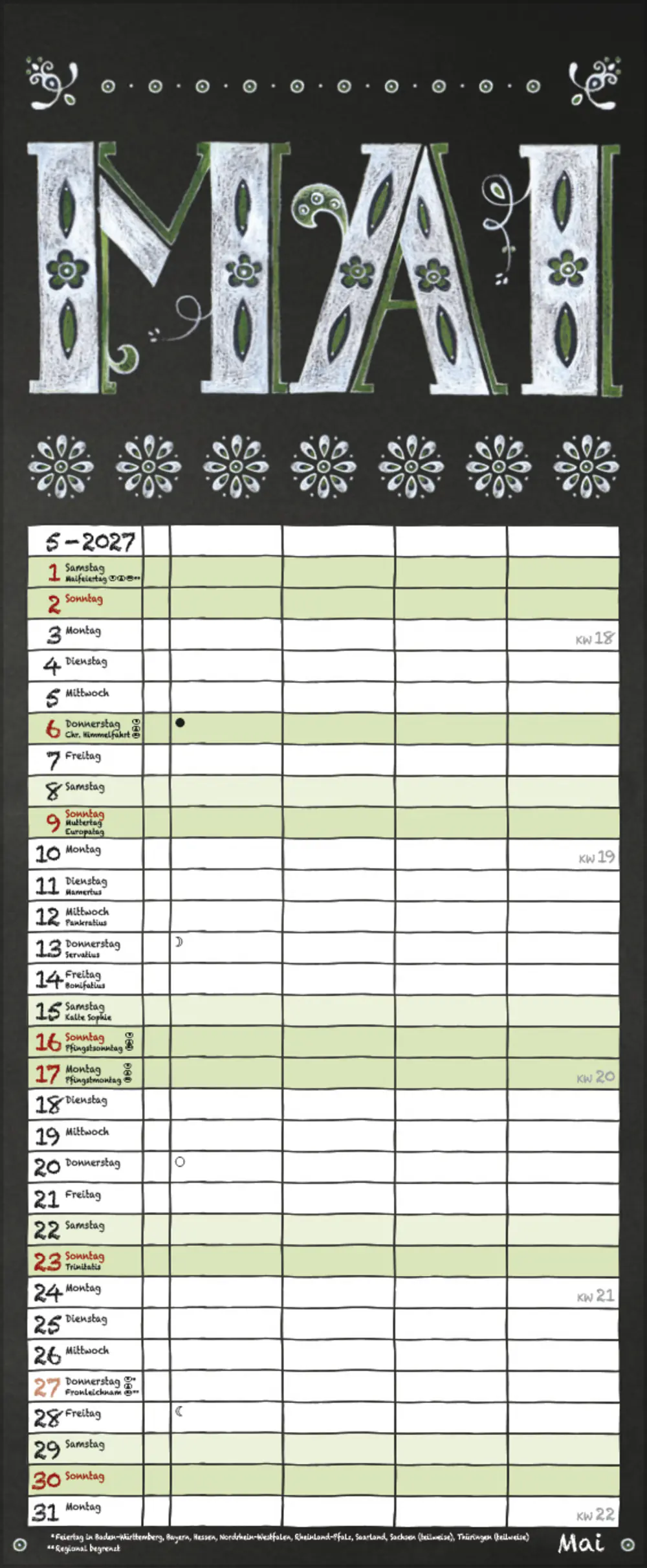Korsch Kalender Timer Tafel 2027