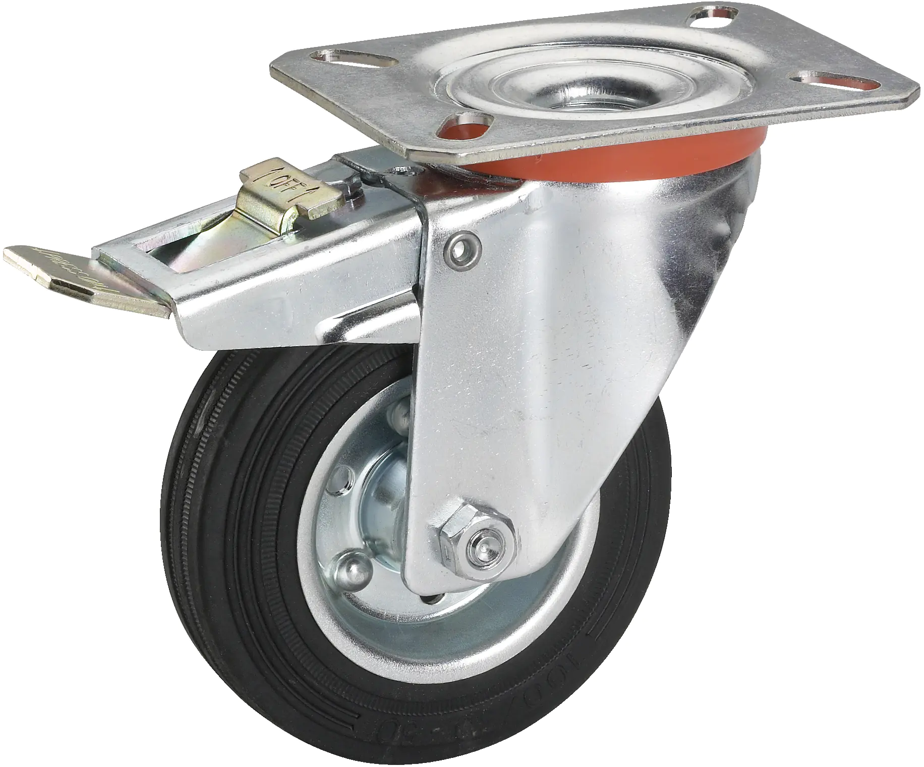 Lenkrolle mit Platte und Totalfeststeller 100 x 30 mm, Tragkr. 70 kg