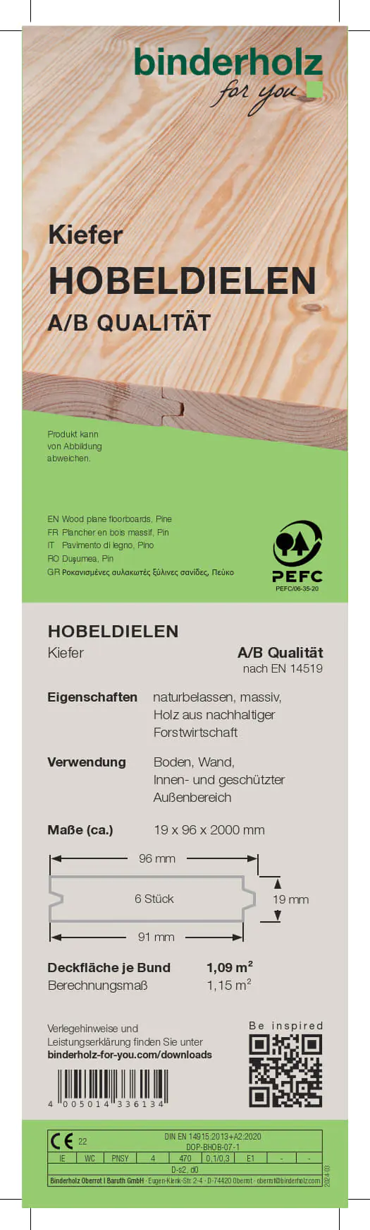Hobeldiele Kiefer 200 x 9,6 cm 19 mm gehobelt