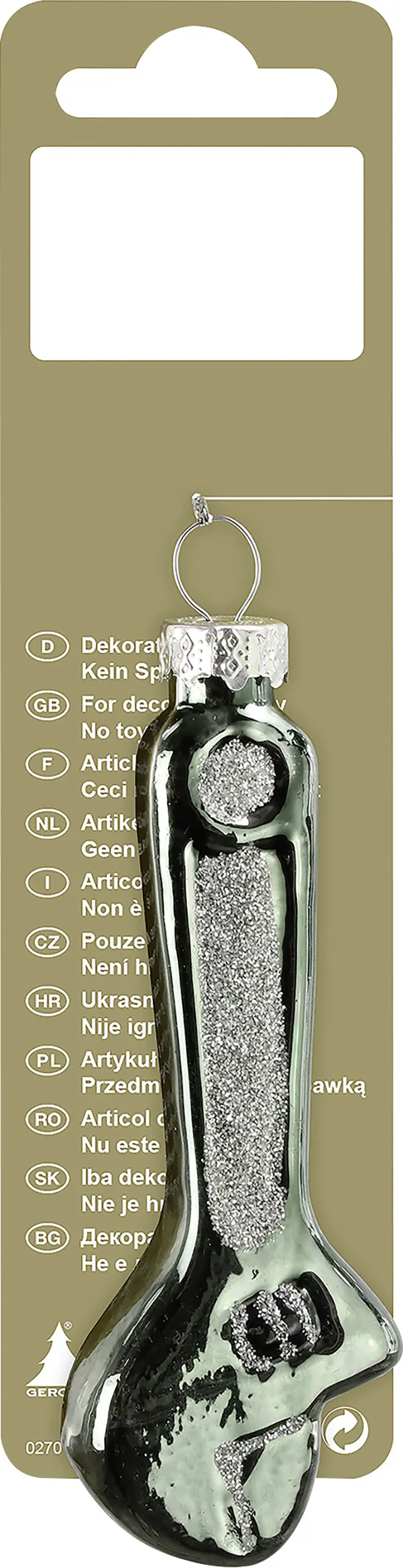 Dekohänger Rollgabelschlüssel Glas 10 x 4 cm silber 