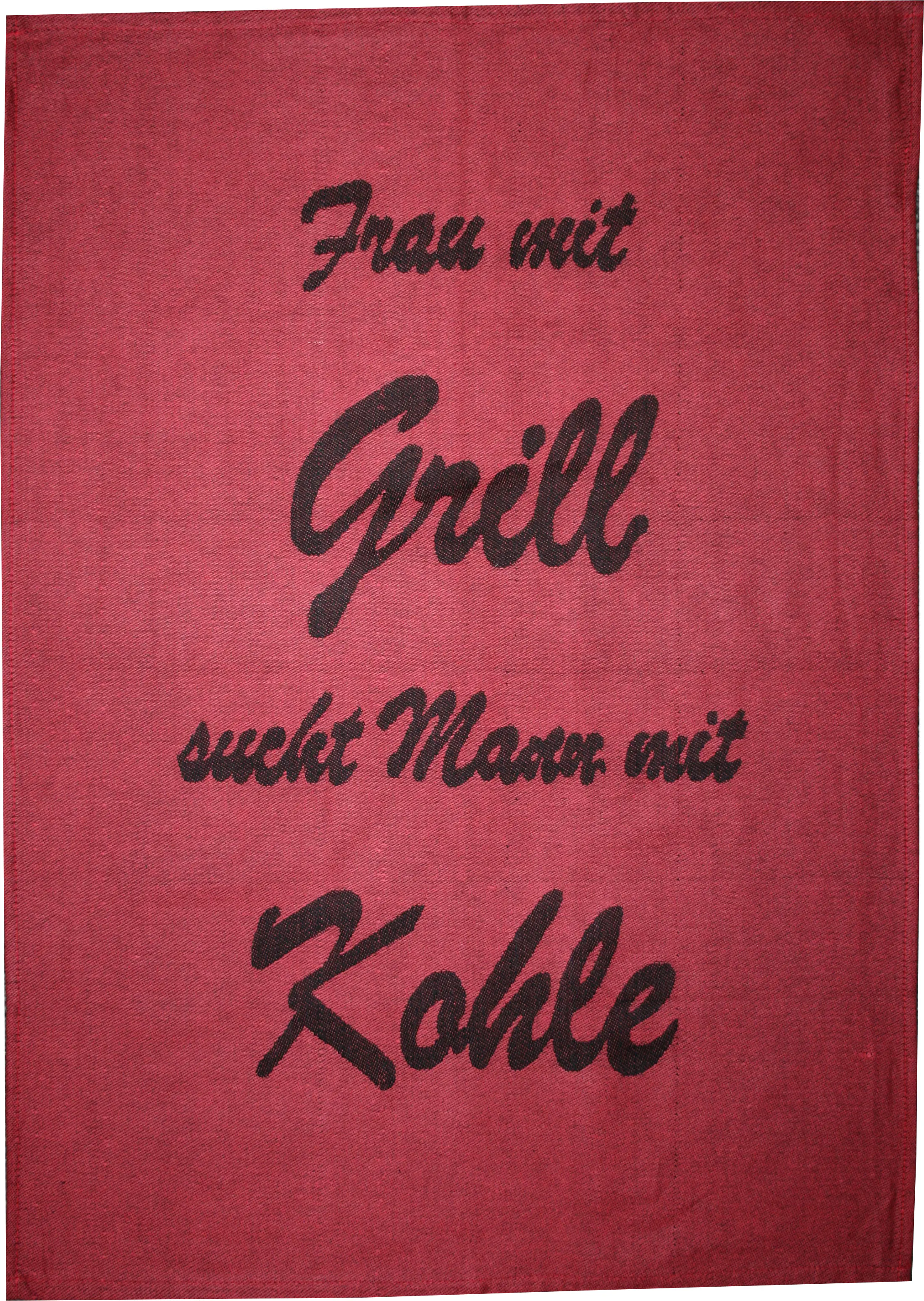 Geschirrtuch Frau mit Grill Bauwolle 50 x 70 cm rot schwarz