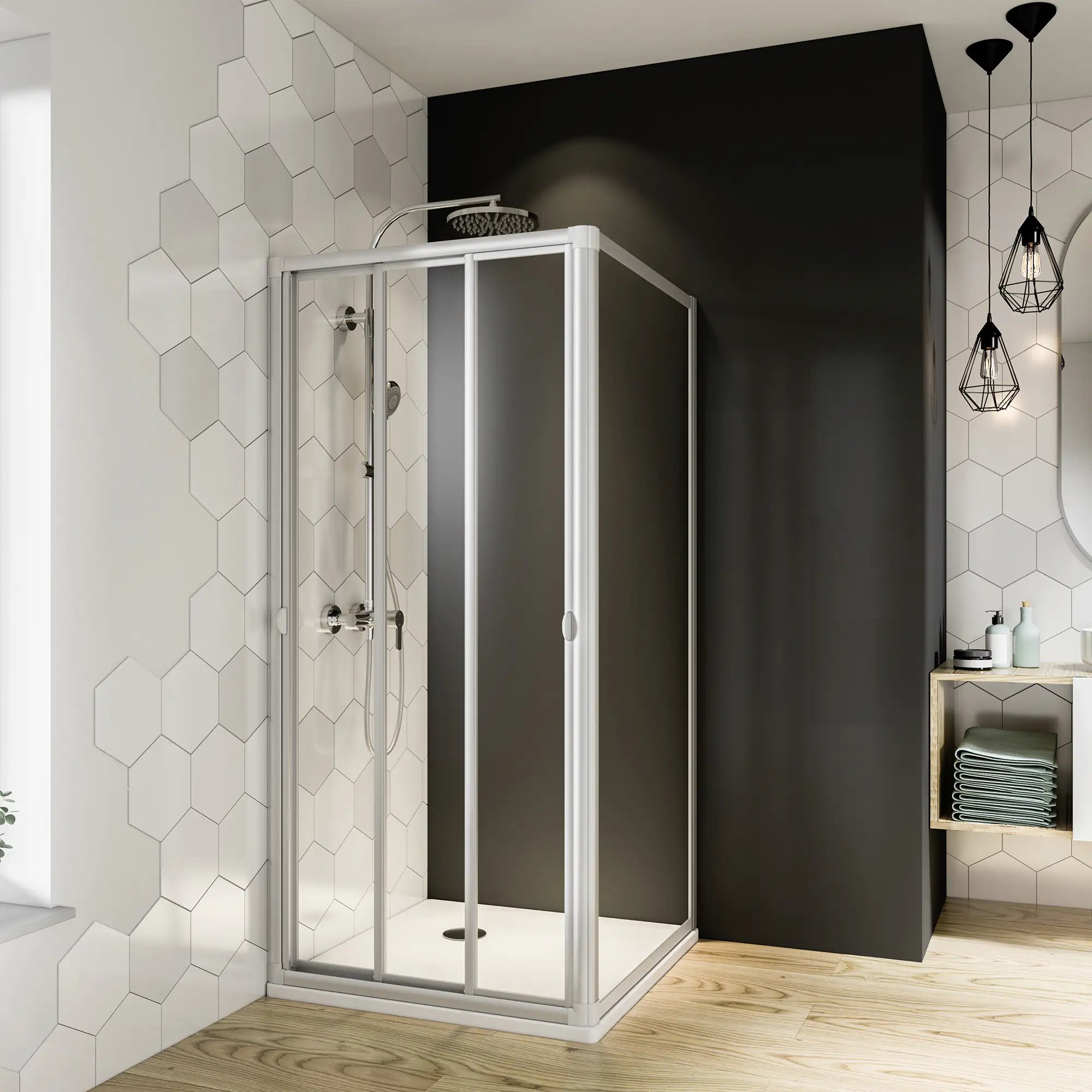 Breuer Fara 4 Schiebetür Nische/Seitenwand 80 x 185 cm Kunststoffglas