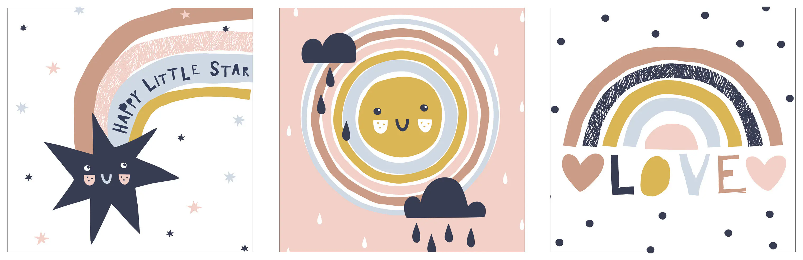 Keilrahmenbild Happy Star 25 x 25 cm 3 Stück