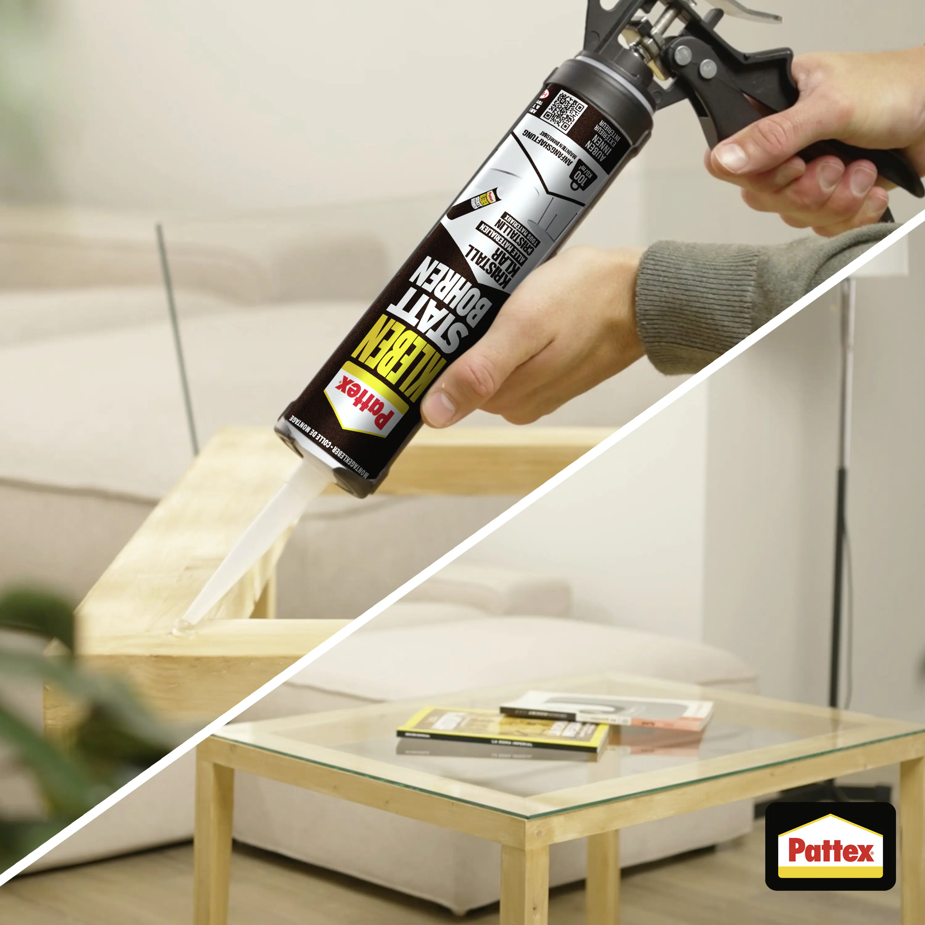 Pattex Montagekleber Kleben statt Bohren Kristallklar 290 g Kartusche, transparent