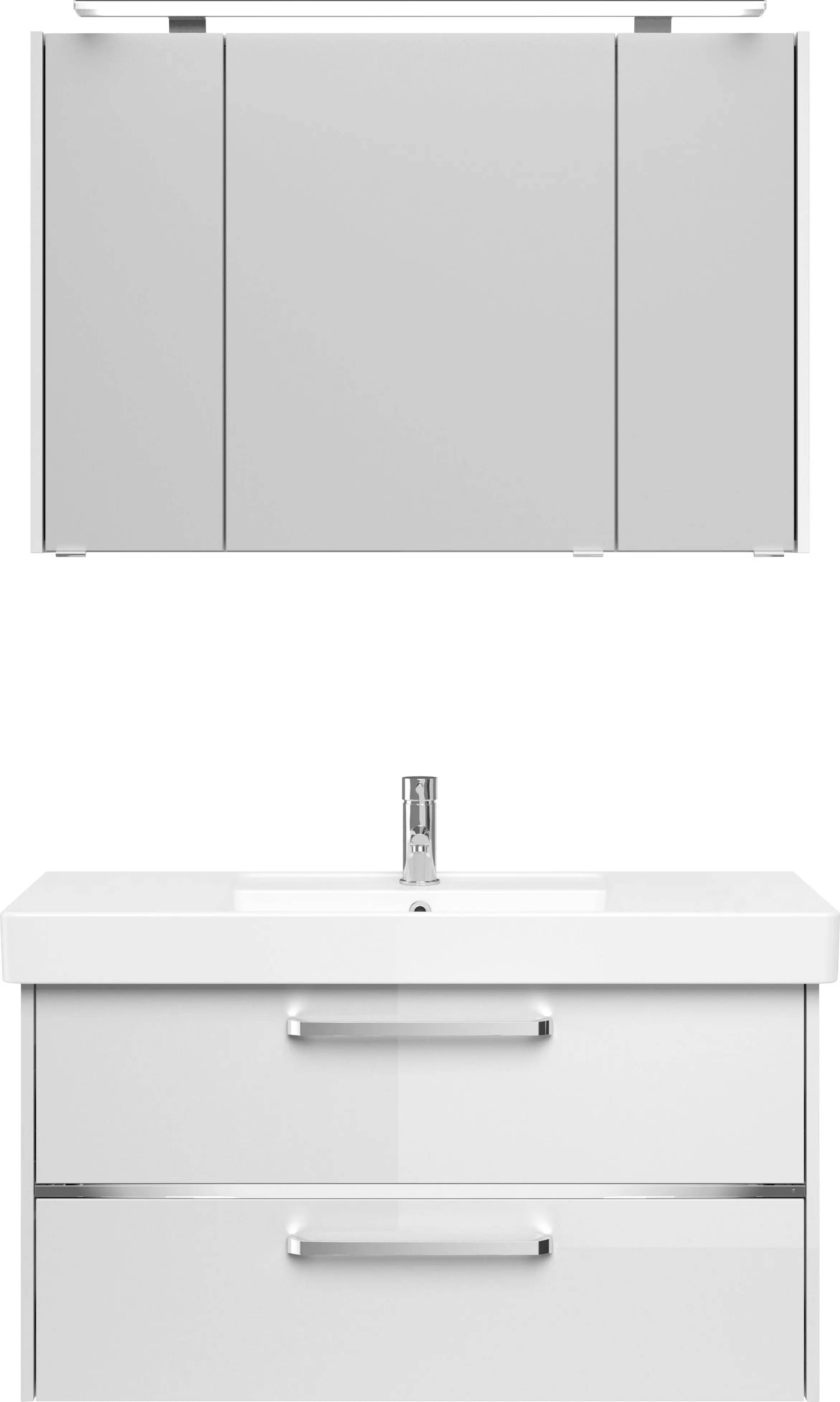 Primaster Badmöbel-Set Berlin weiß 105 cm LED-Leuchten, Keramikwaschtisch