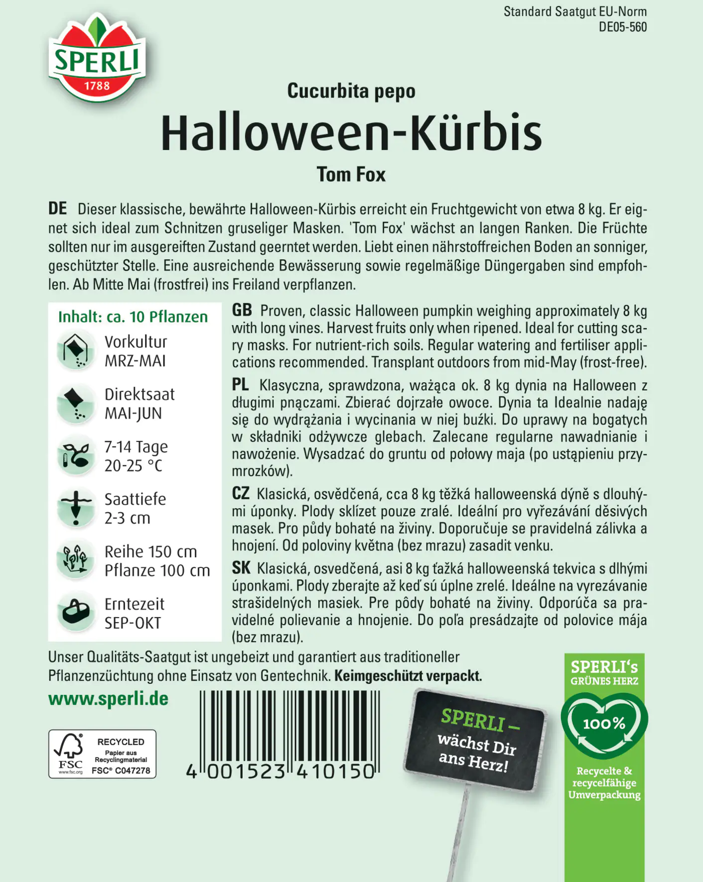 Sperli Halloween-Kürbis Tom Fox