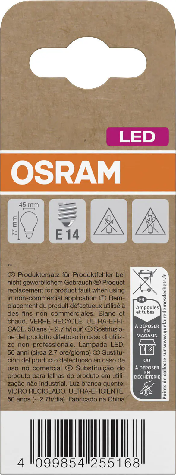 Osram LED Leuchtmittel Classic E14 P40  8,8 x 4,5 cm warmweiß 
