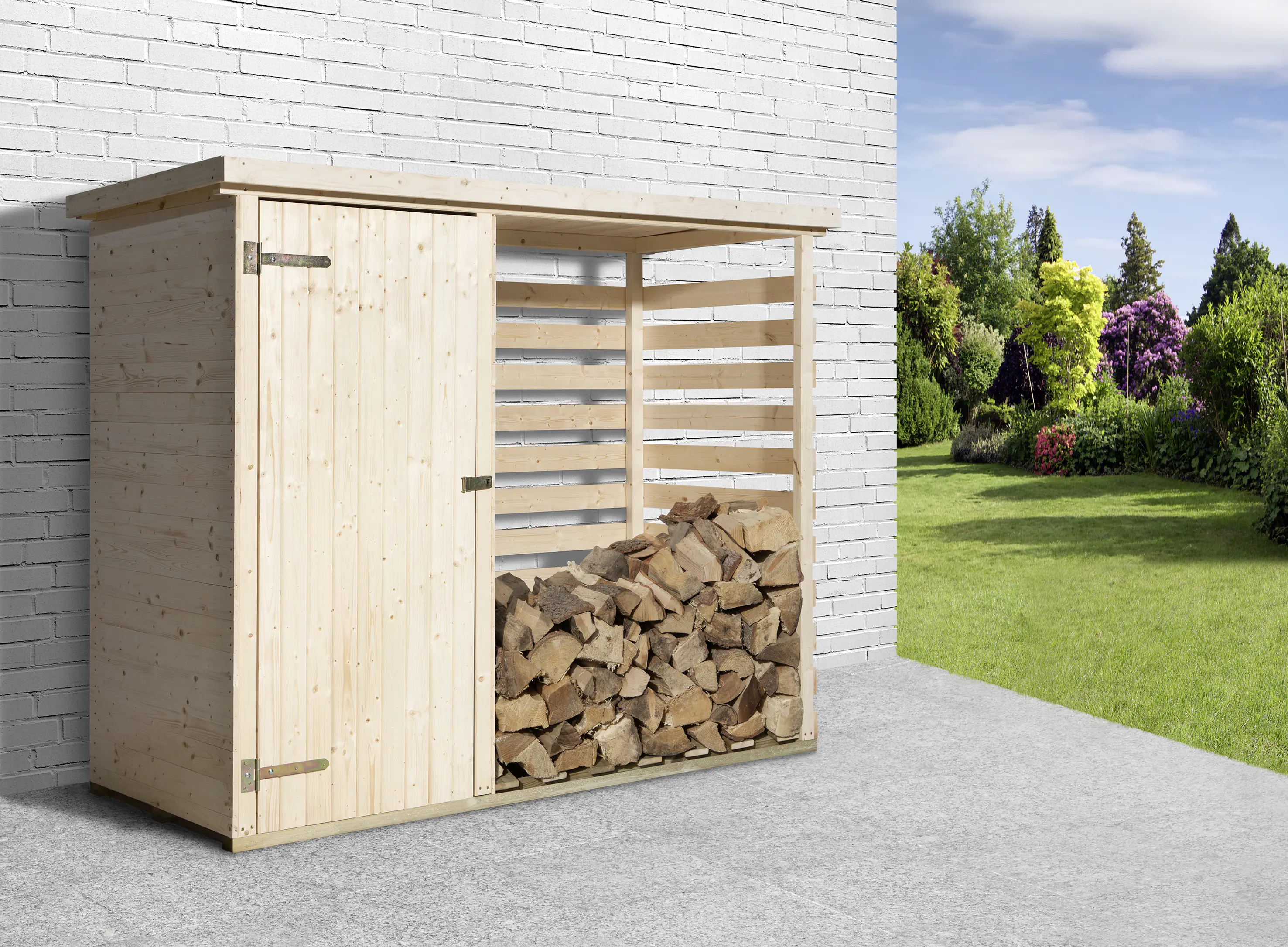Weka Brennholzlager 663 240 x 90 cm natur mit Geräteraum