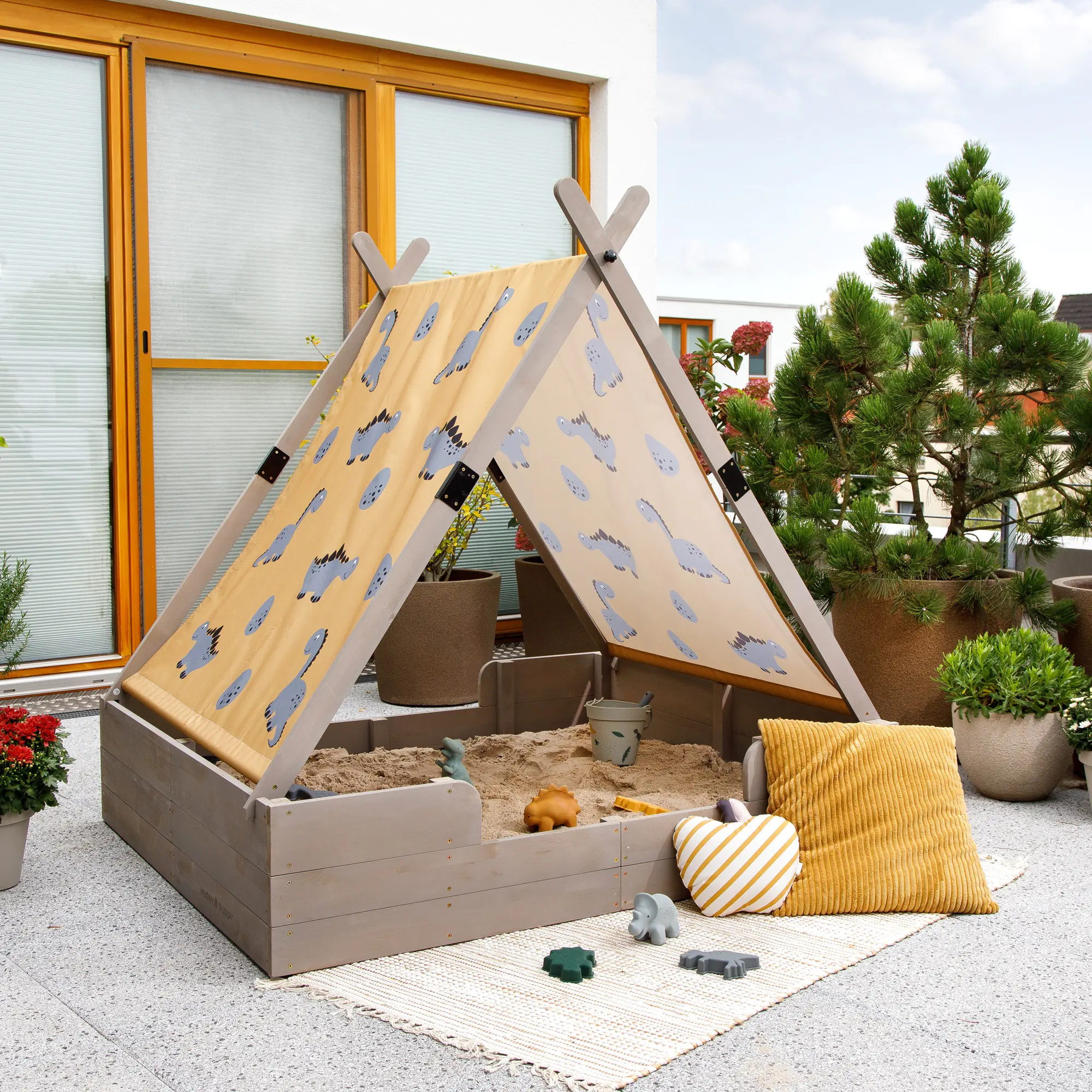 Muddy Buddy Sandkasten mit Zelt Dino Lover 140 x 120 x 140 cm Muddy Buddy Sandkasten mit Zelt Dino Lover 140 x 120 x 140 cm