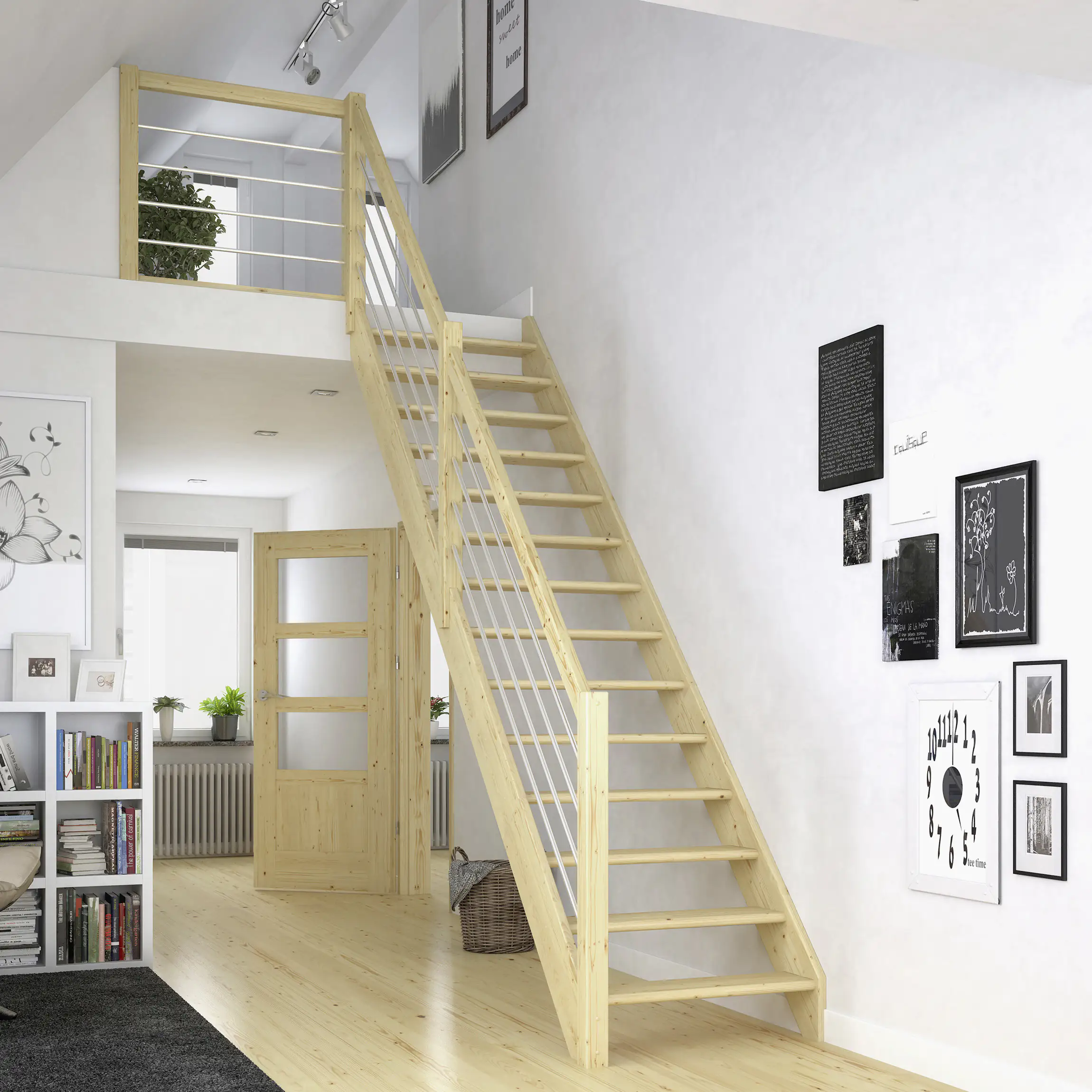 Dolle Raumspartreppen Paris gerade Fichte unbehandelt inkl. Geländer