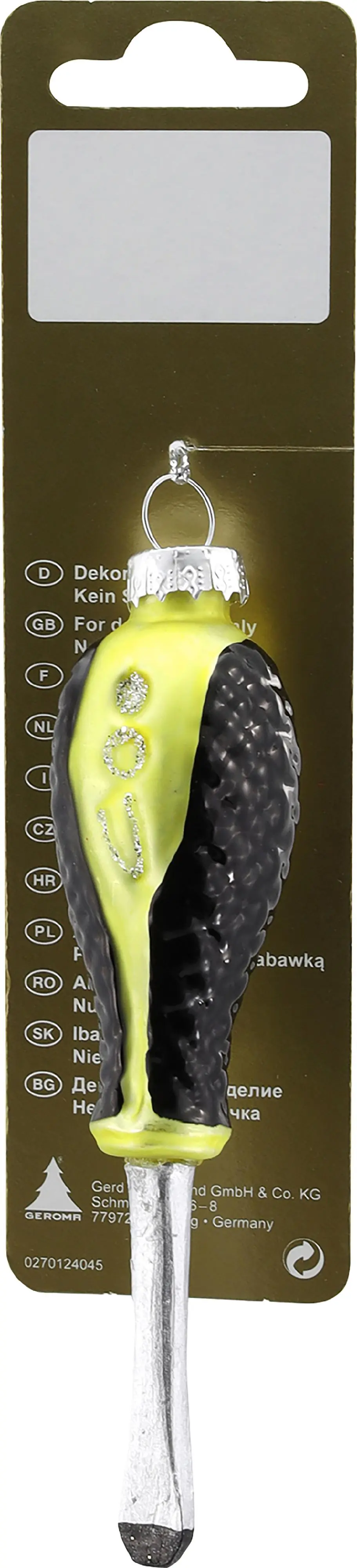 Weihnachtsanhänger Schraubenzieher aus Glas 12 cm gelb schwarz 1 Stück