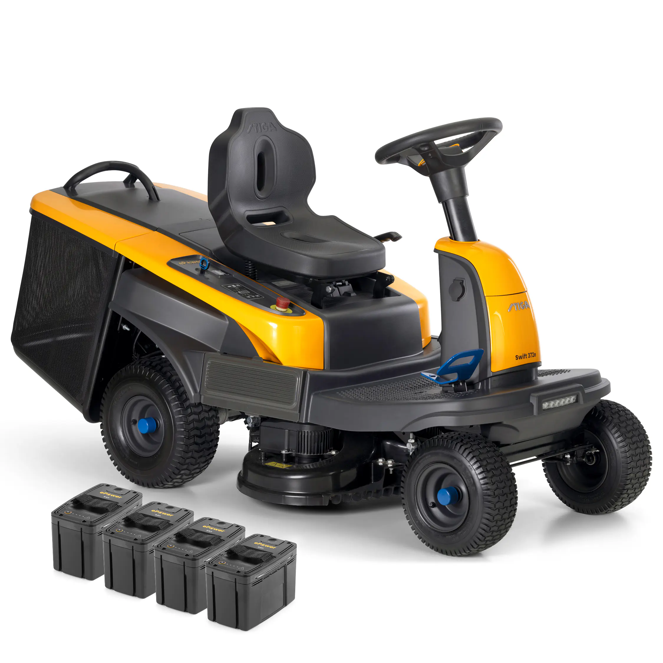 Stiga Akku-Rasentraktor Swift 372e  inkl. 4x5 Ah Akku (48 Volt) & 2 Gratis Handgeräte