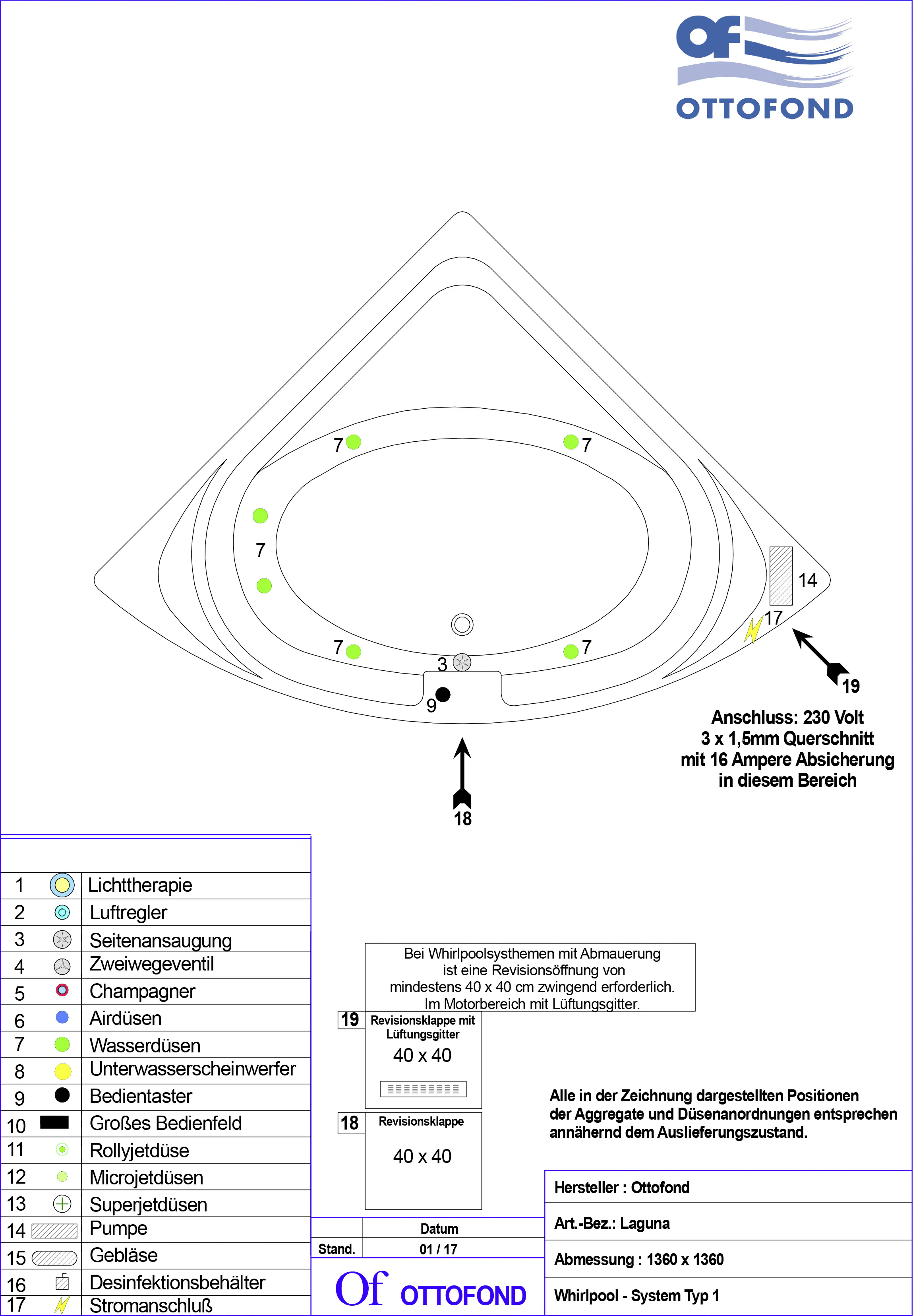 Ottofond Whirlpool-System Laguna 136 cm, Typ 1