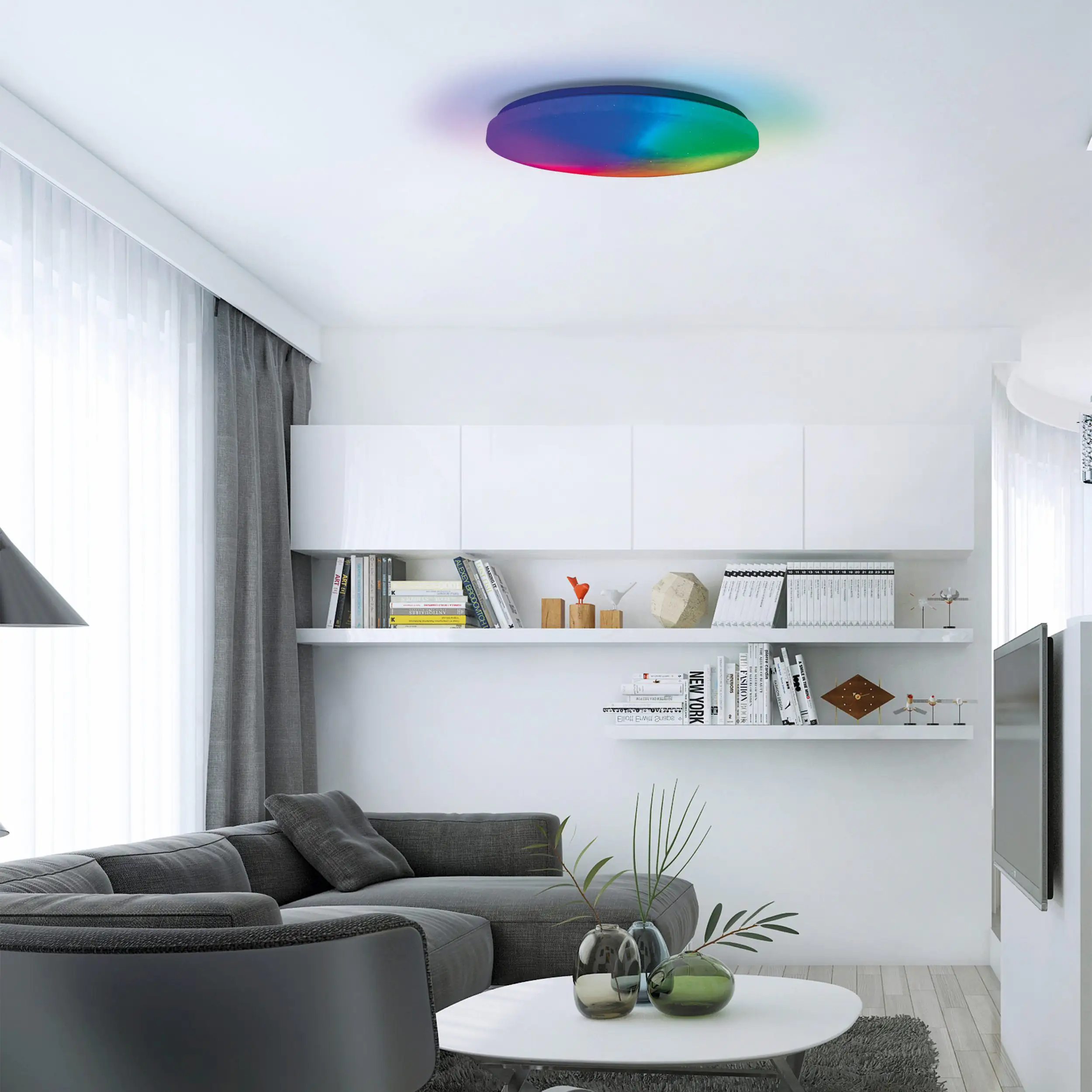 Näve LED Deckenleuchte Rainbow RGB Ø 60 cm Nachtlichtfunktion weiß
