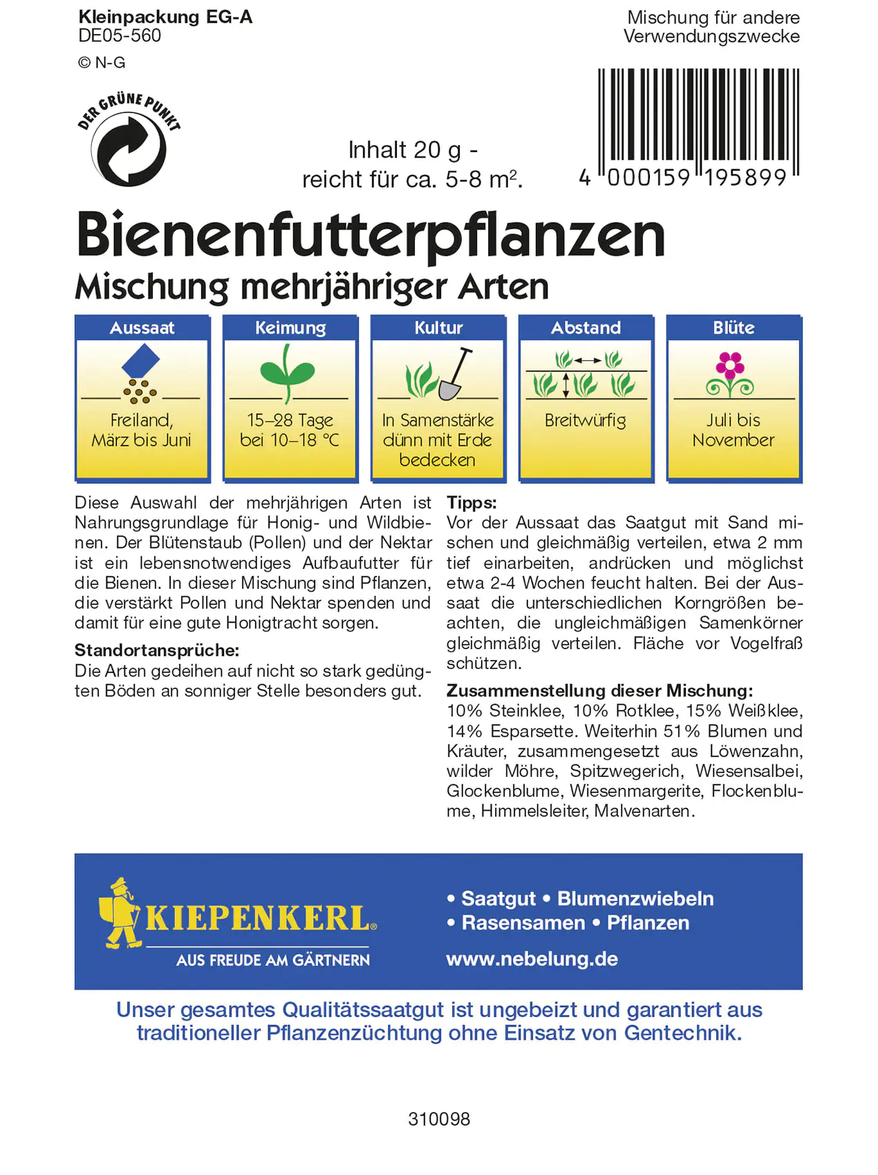 Kiepenkerl Bienenfutterpflanze mehrjährig Inhalt: 5 - 8 m² Kiepenkerl Bienenfutterpflanze mehrjährig Inhalt: 5 - 8 m²