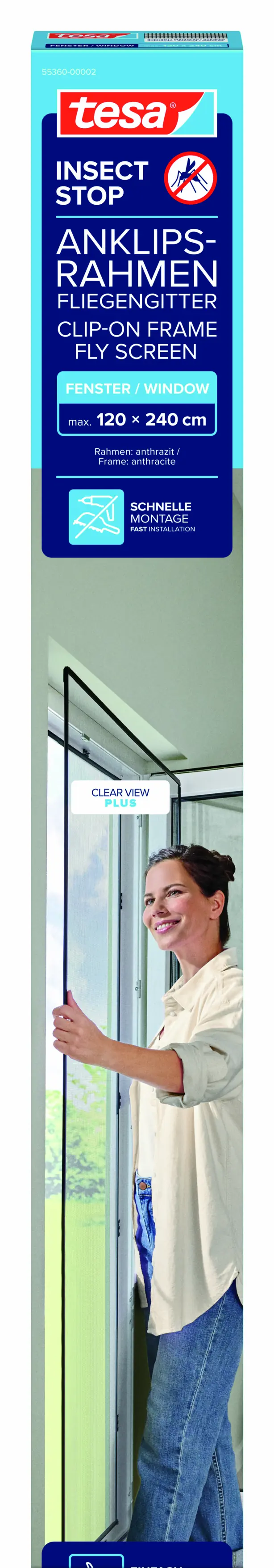 Tesa Insektenschutz Anklipsrahmen für Fenster 120 x 240 cm