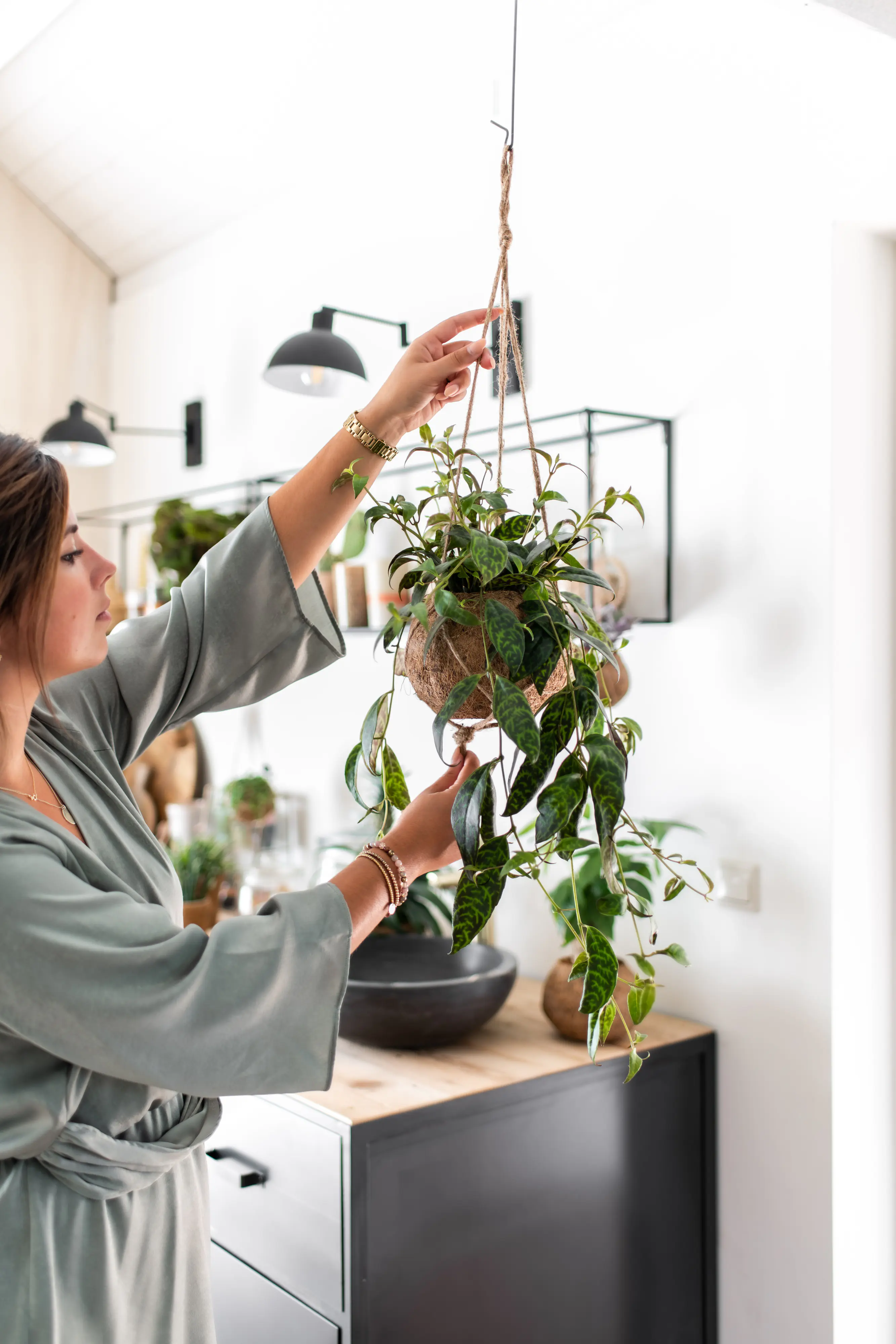 Hängeampel Kokodama Kokosfasern 20 x 17 cm braun