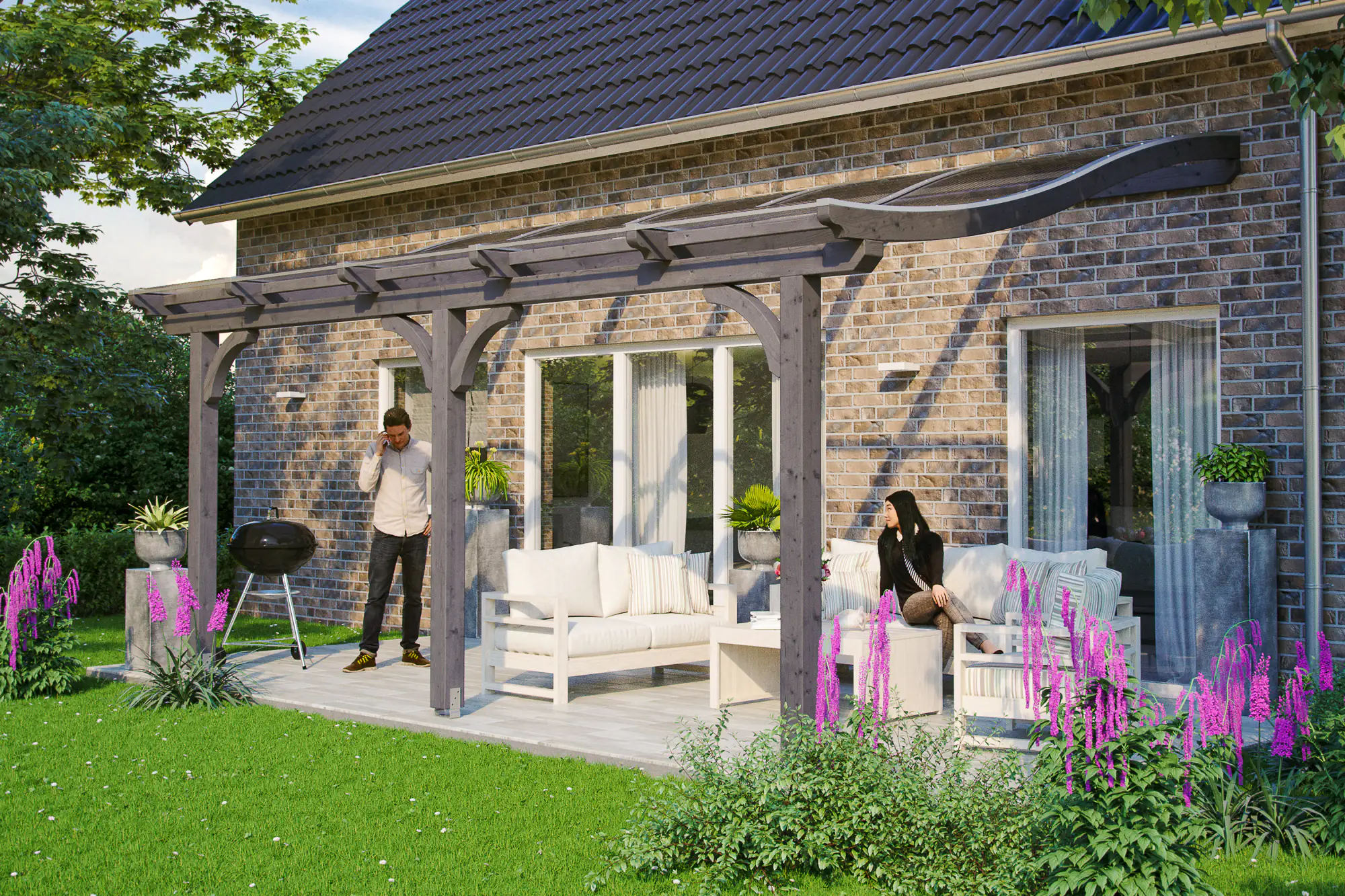 SKAN HOLZ Terrassenüberdachung Venezia 541 x 339 cm lasiert in Schiefergrau