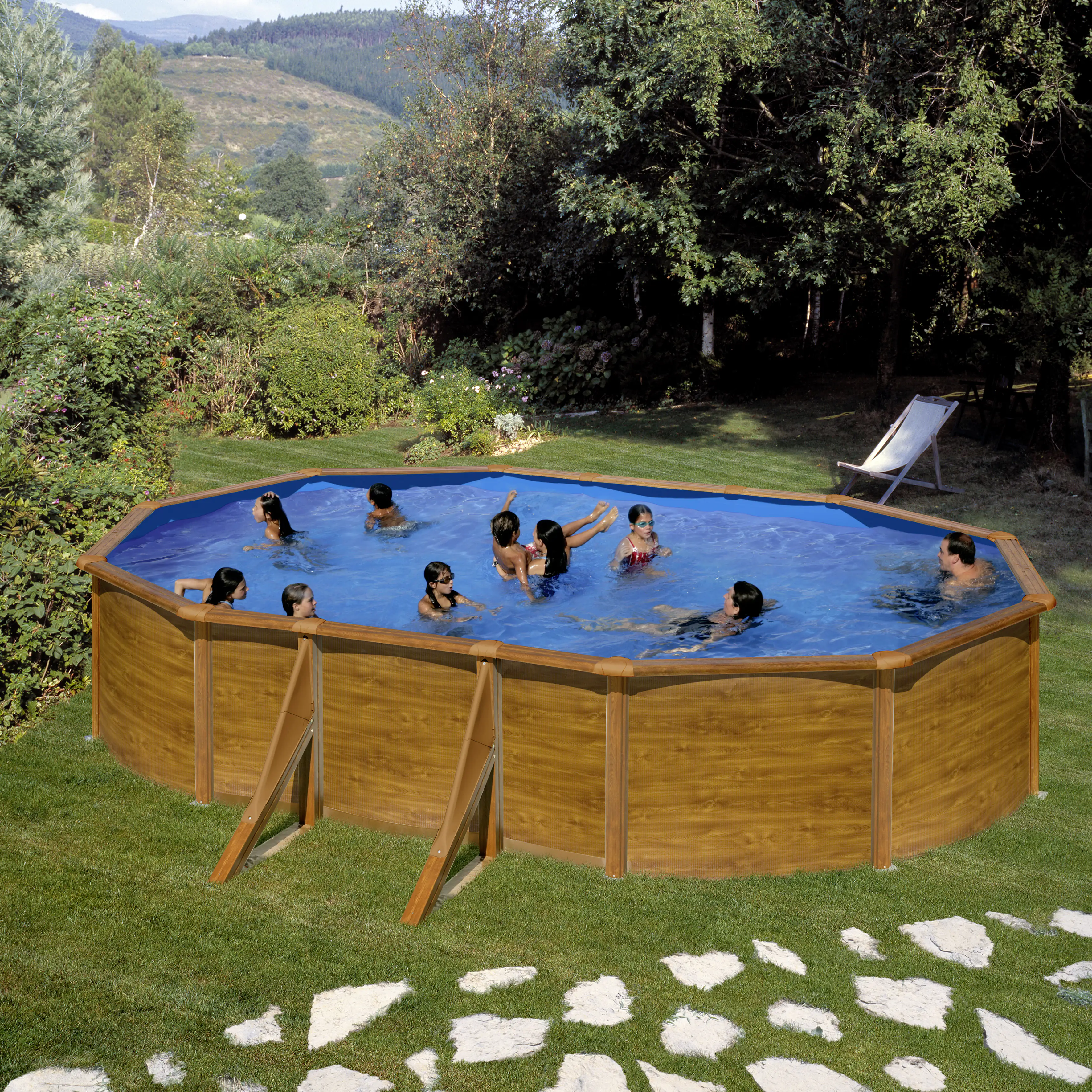 Gre Stahlwandpool Pacific oval 610 x 375 x 120 cm Holzdekor Gre Stahlwandpool Pacific oval 610 x 375 x 120 cm Holzdekor