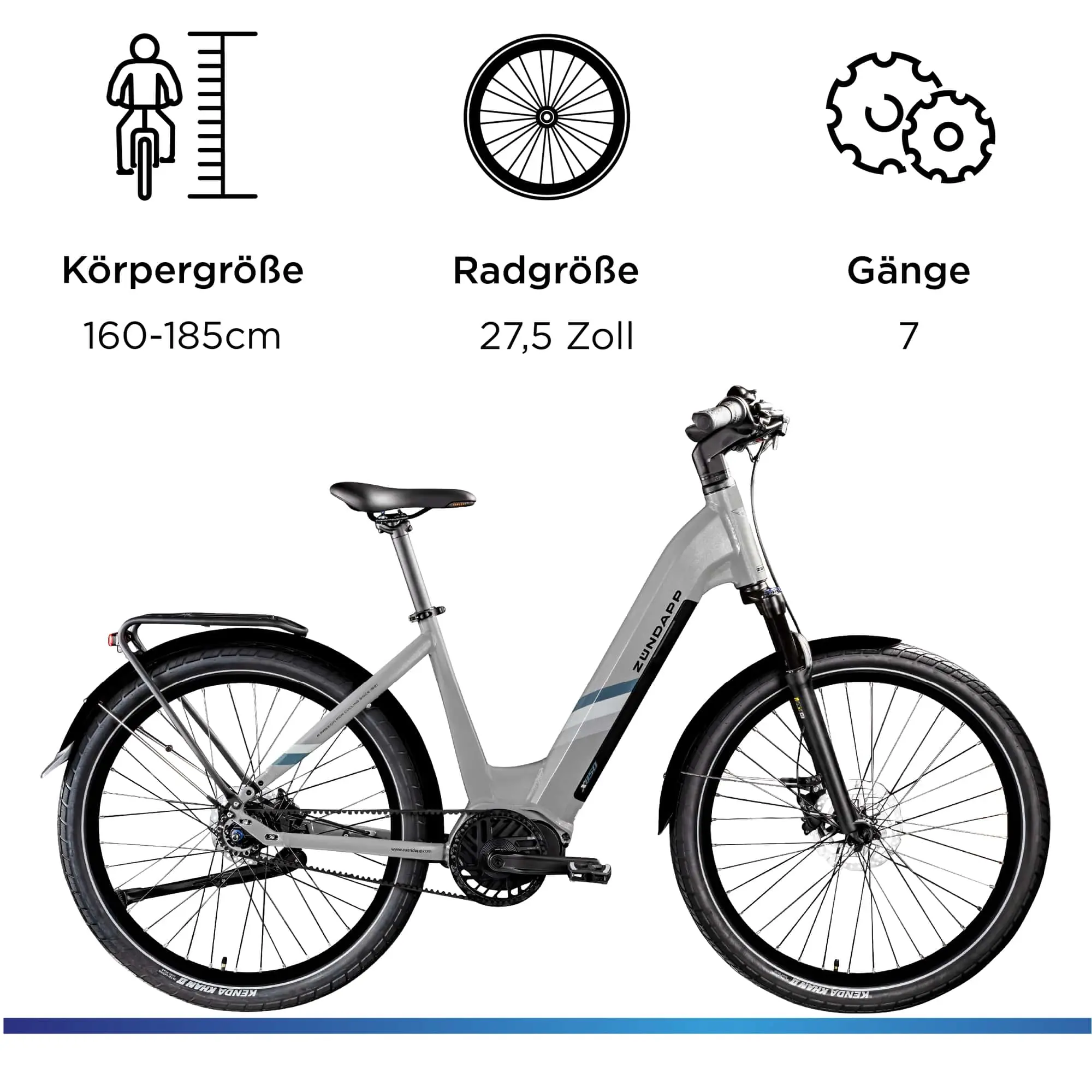 Zündapp E-Bike Trekking X850 Tiefeinsteiger 27,5 Zoll 7-Gang 550 Wh grau