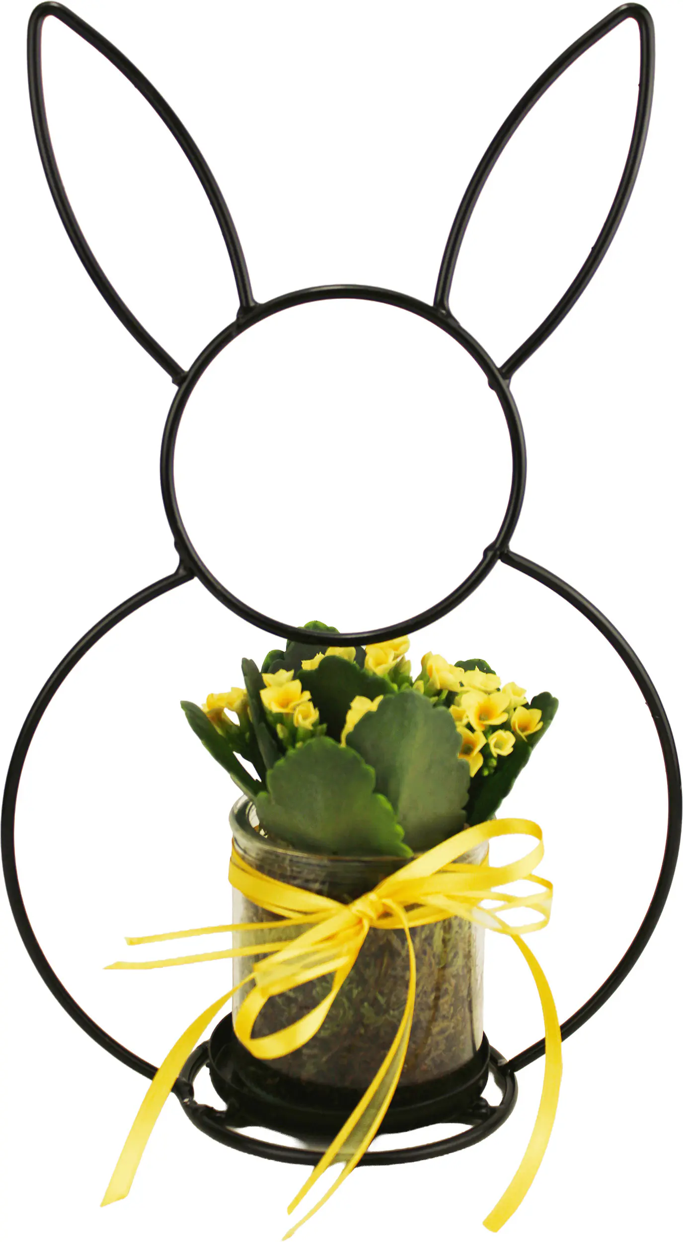 Osterarrangement Metallhase Kalanchoe im Glas mit Osterdeko