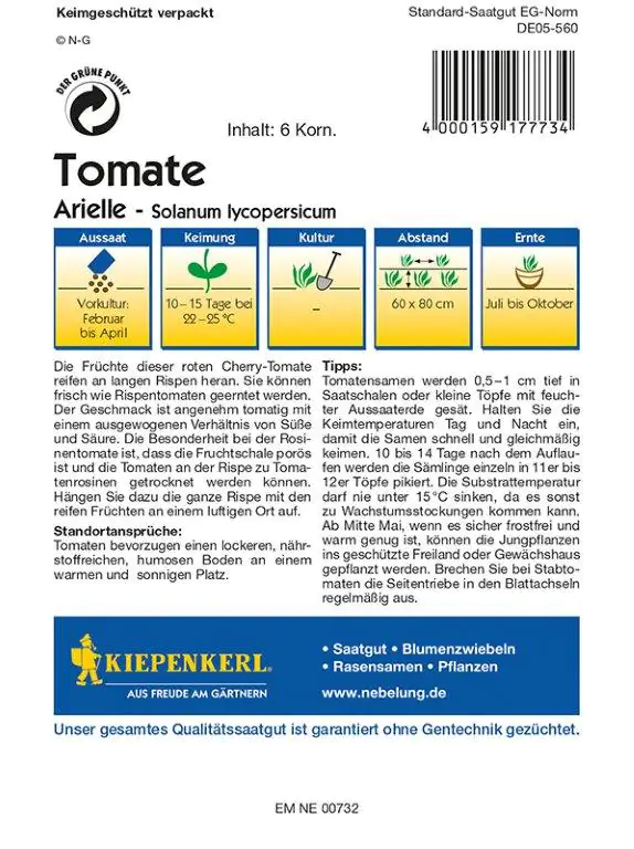 Kiepenkerl Profi-Line Tomate Arielle Solanum lycopersicum, Inhalt: 6 Korn