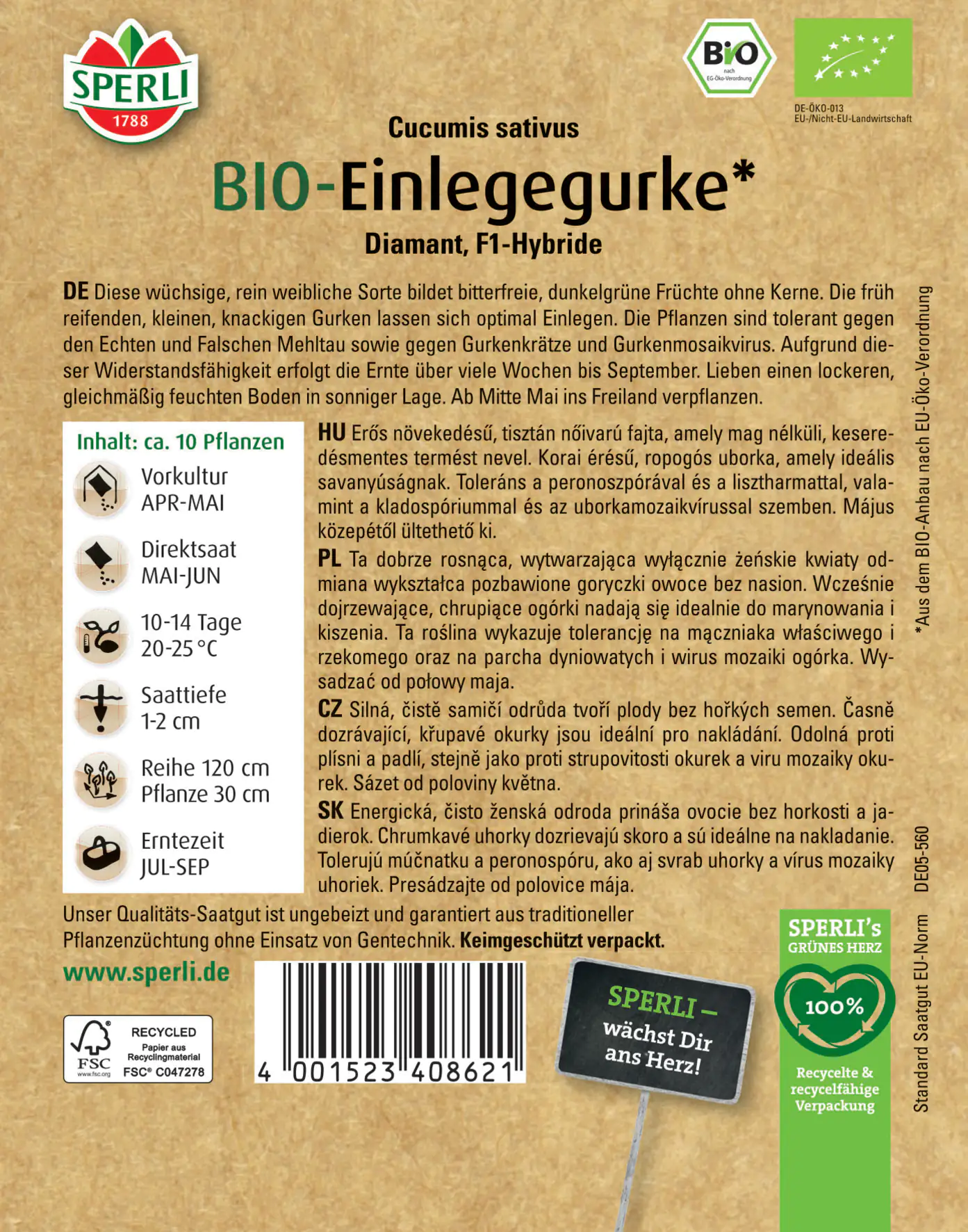 Sperli BIO Einlegegurke F1