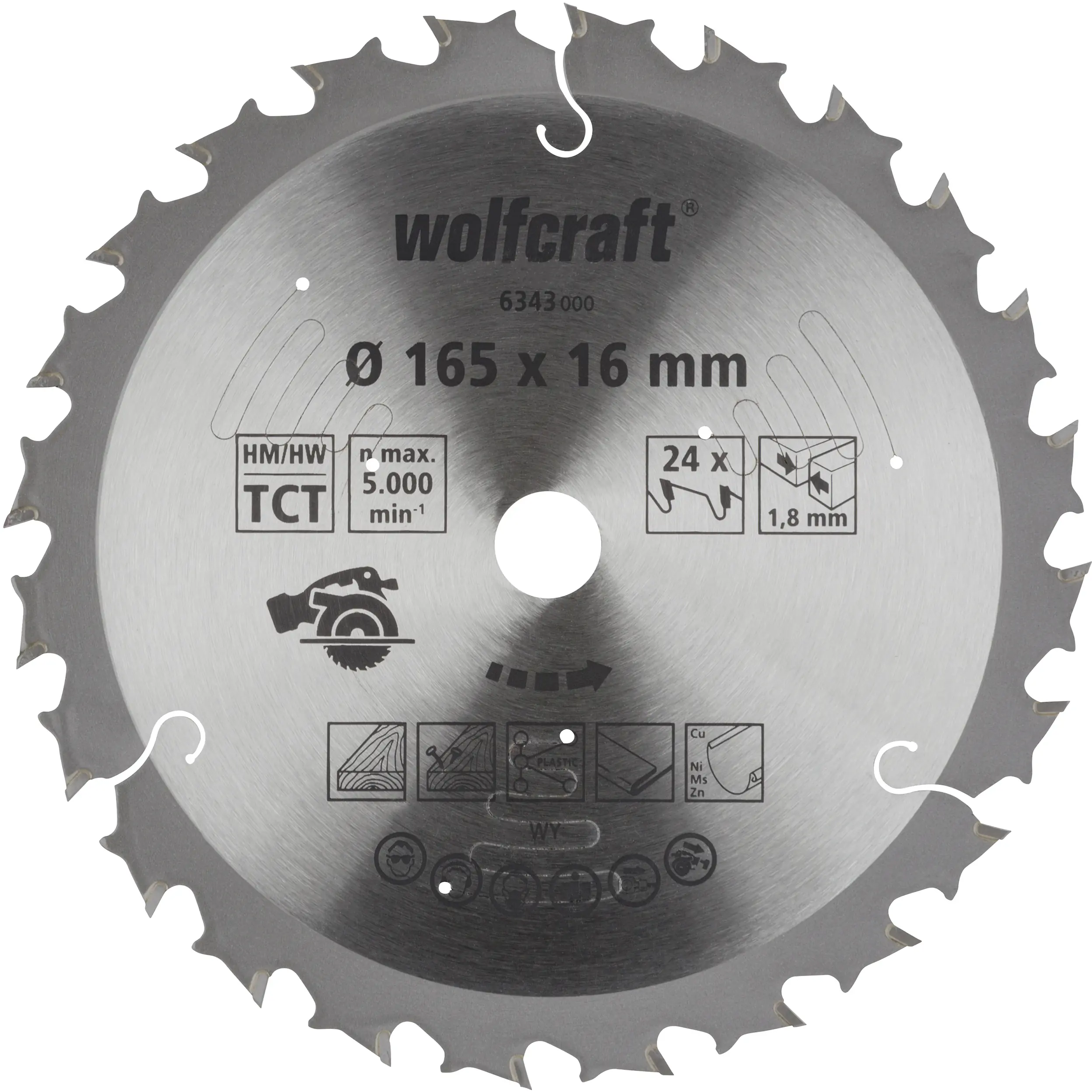 Wolfcraft Kreissägeblatt Ø 165 mm Bohrung Ø 16 mm 24 Zähne