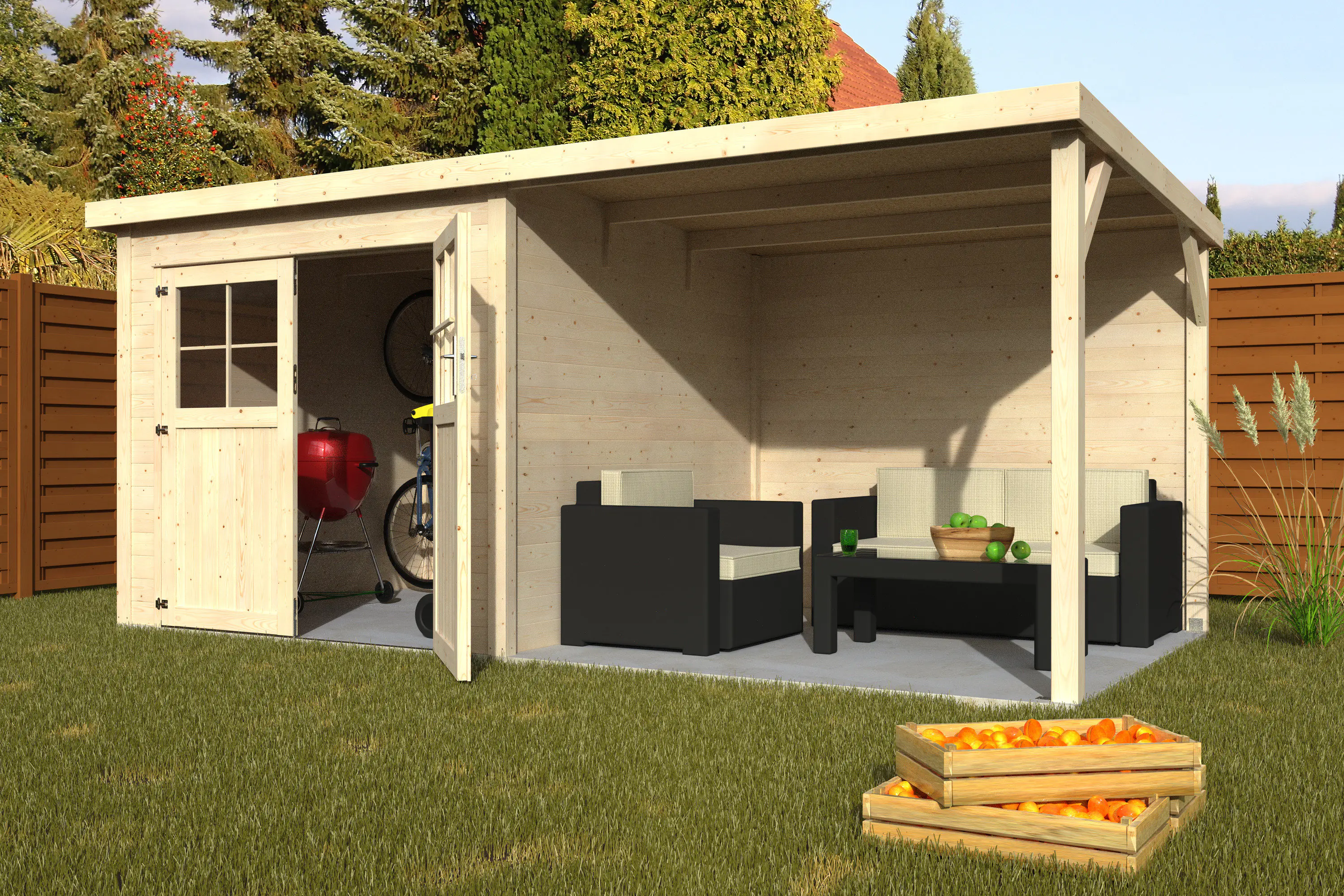 Decor et Jardin Gartenhaus Paradis 463 x 236 cm natur inkl. Anbau