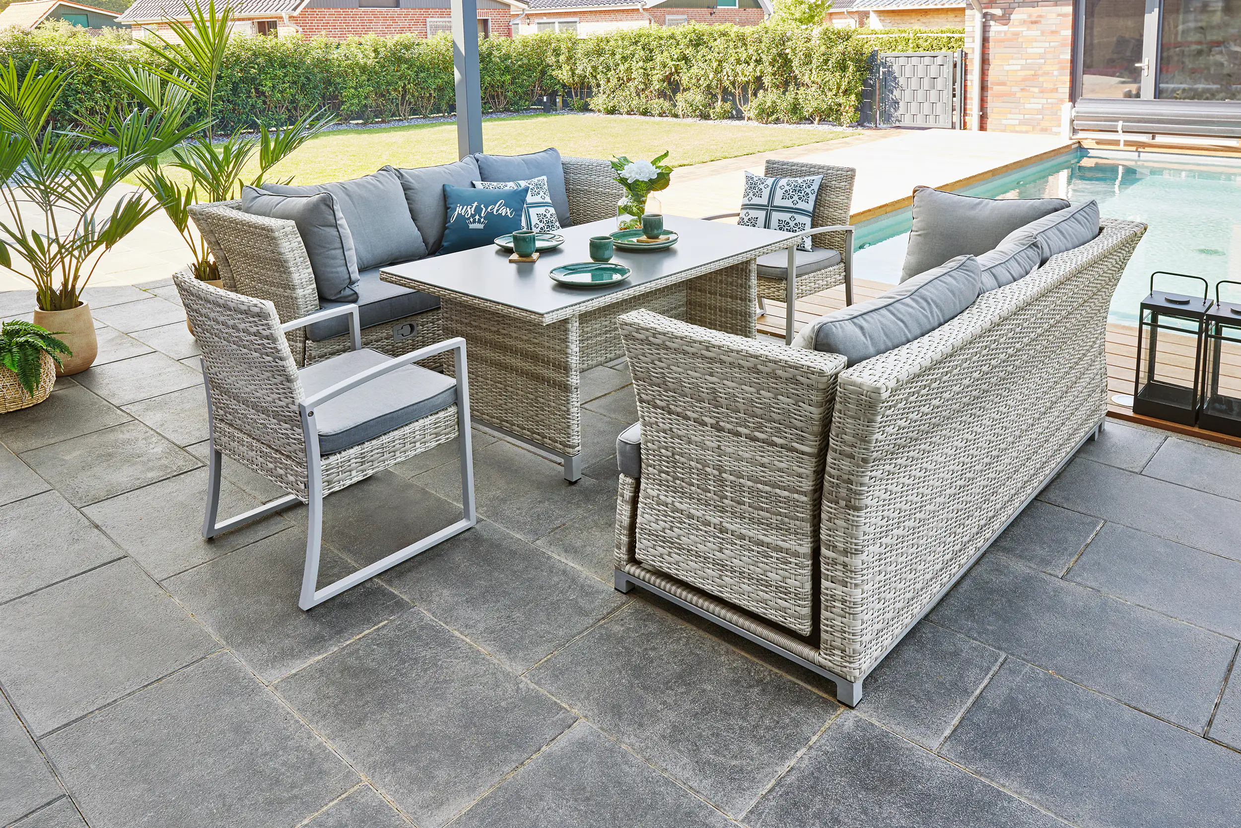 Primaster Dining Lounge Möbelset Tulum inkl. All-Wetter Kissen, 3-in-1