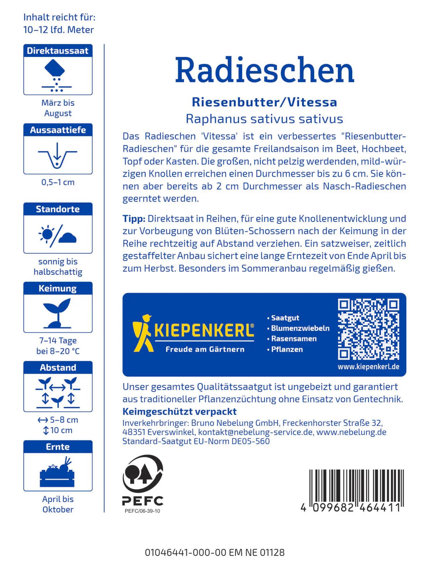 Kiepenkerl Saatgut Radieschen Riesenbutter/Vitessa für ca. 1 – 1,8 m²