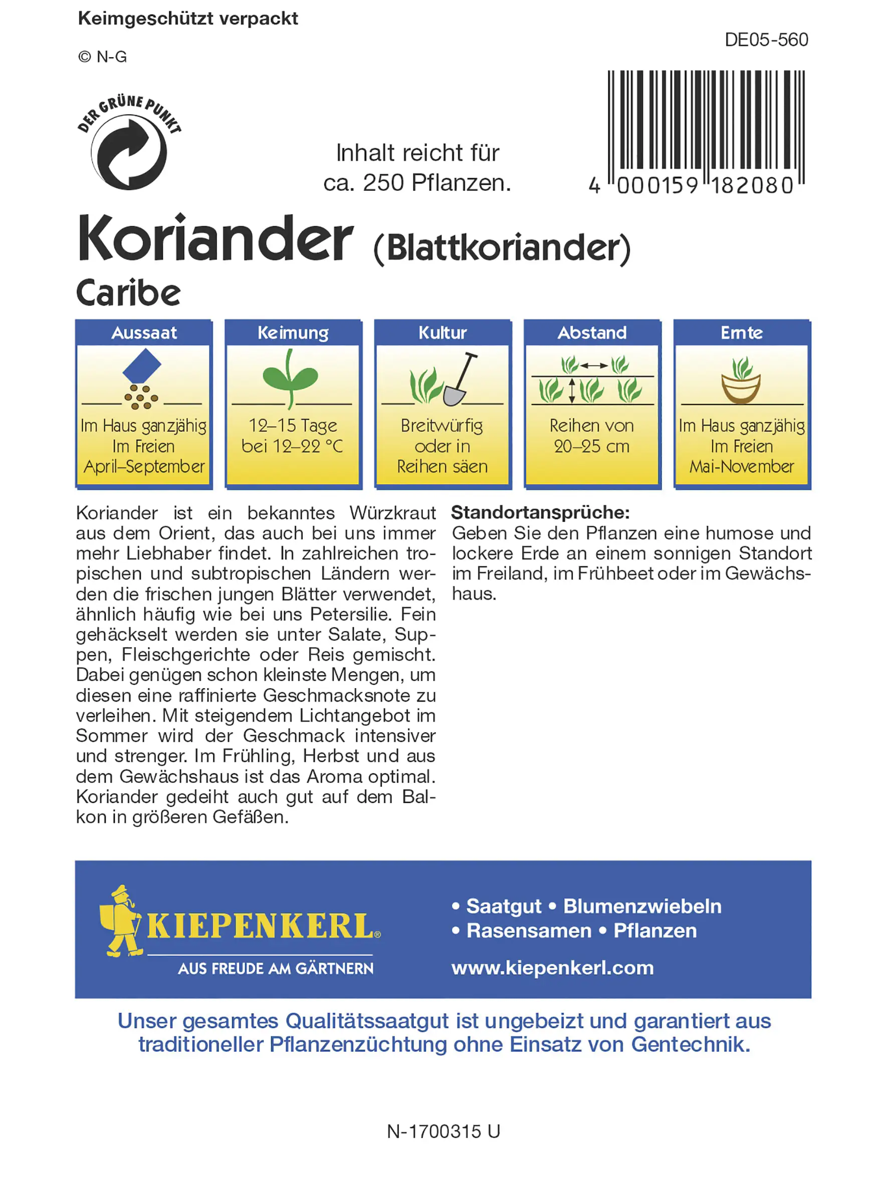 4000159182080_2556009 Kiepenkerl Koriander Caribe Inhalt reicht für ca. 250 Pflanzen