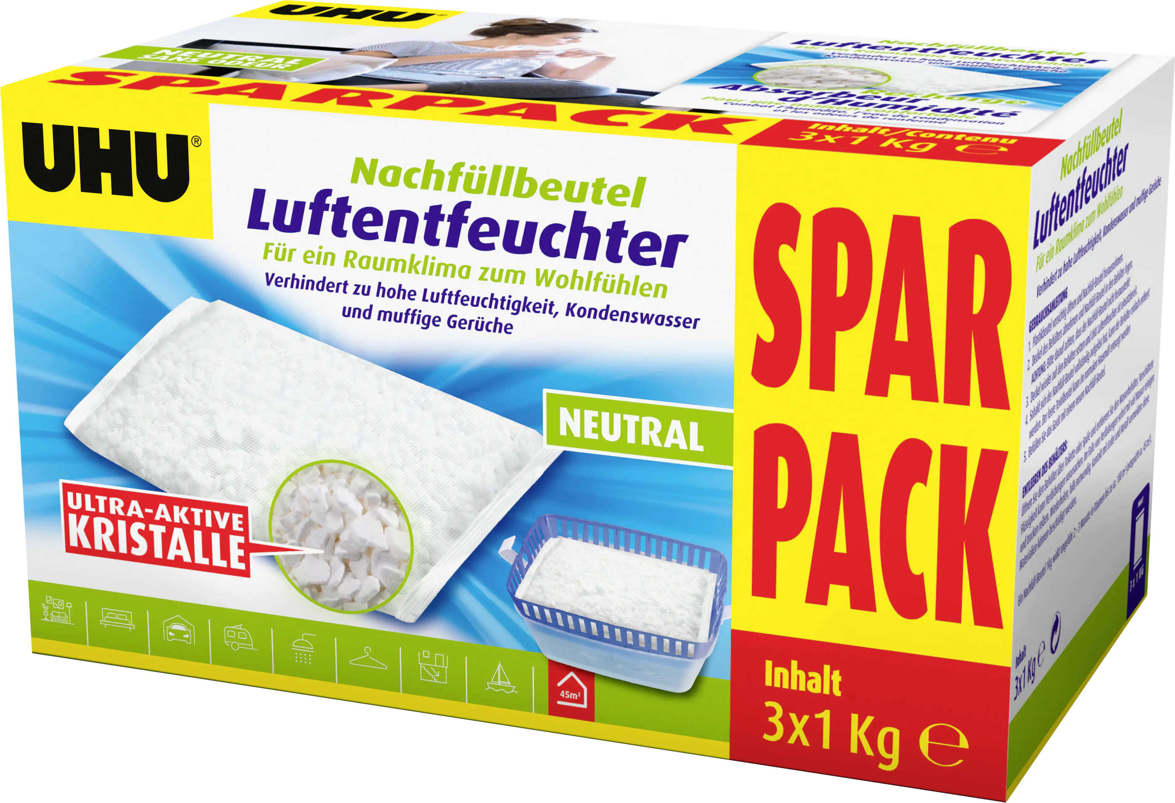 4026700470406 UHU Luftentfeuchter Nachfüllbeutel Sparpack, 3 x 1000 g Sparpack