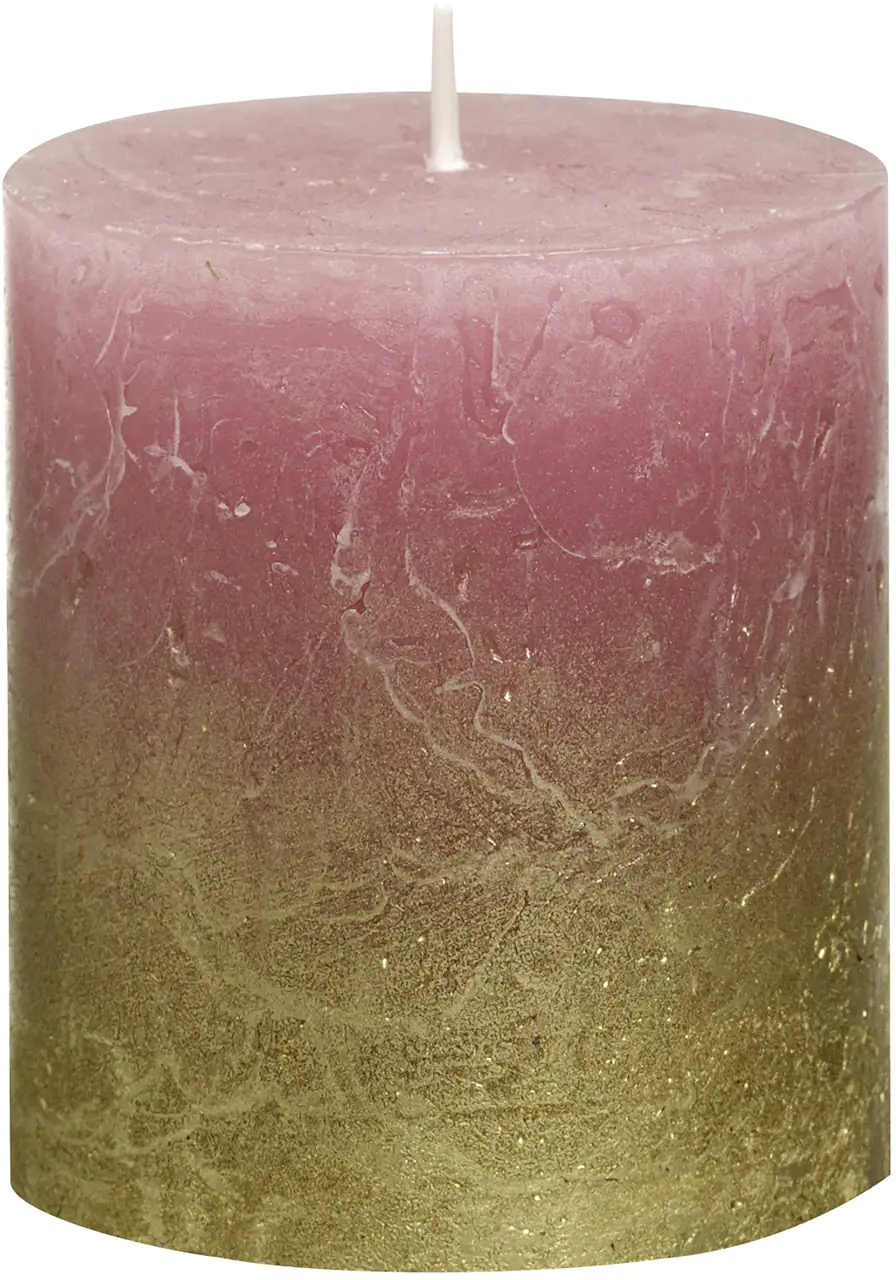 8717847122186_1574608 Bolsius Rustik Stumpenkerze Metallic altrosa-gold Höhe 8 cm Ø 6,8 cm