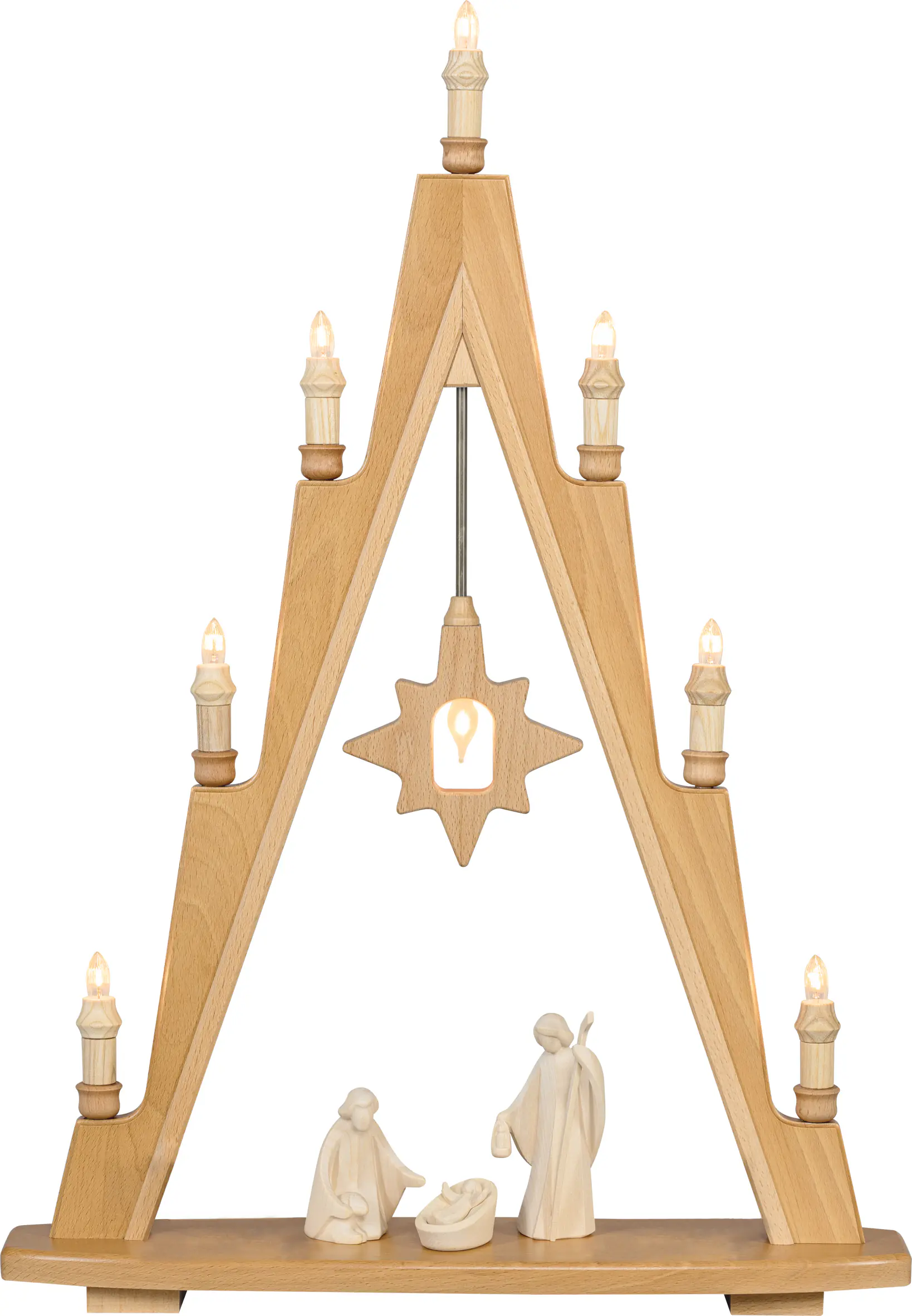 Saico Lichterspitze Christi Geburt mit Figuren 8-flammig 49 x 70 cm warmweiß natur