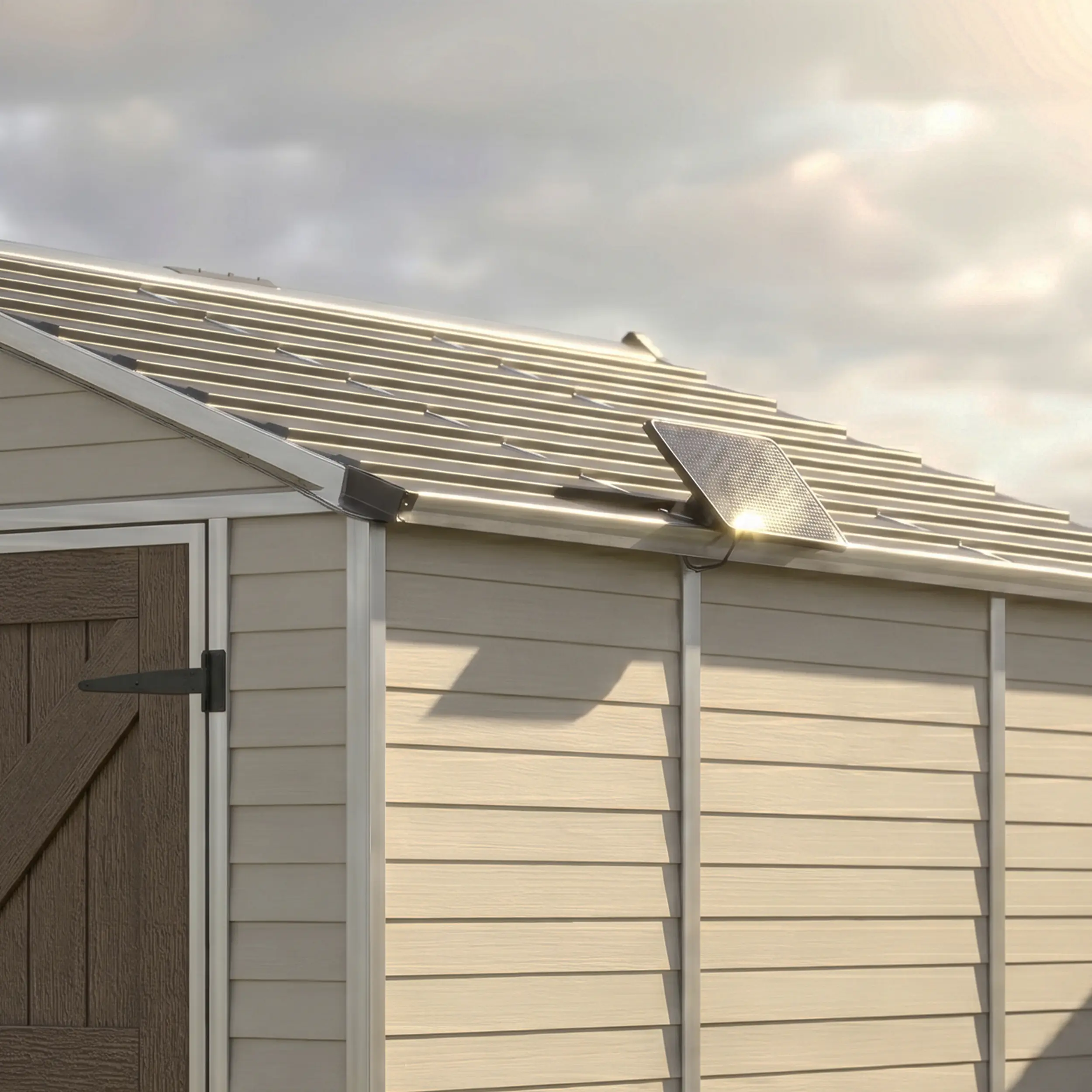 Canopia Gerätehaus Skylight 6x10 mit Solar LED Kit beige 185,4 x 303,6 cm
