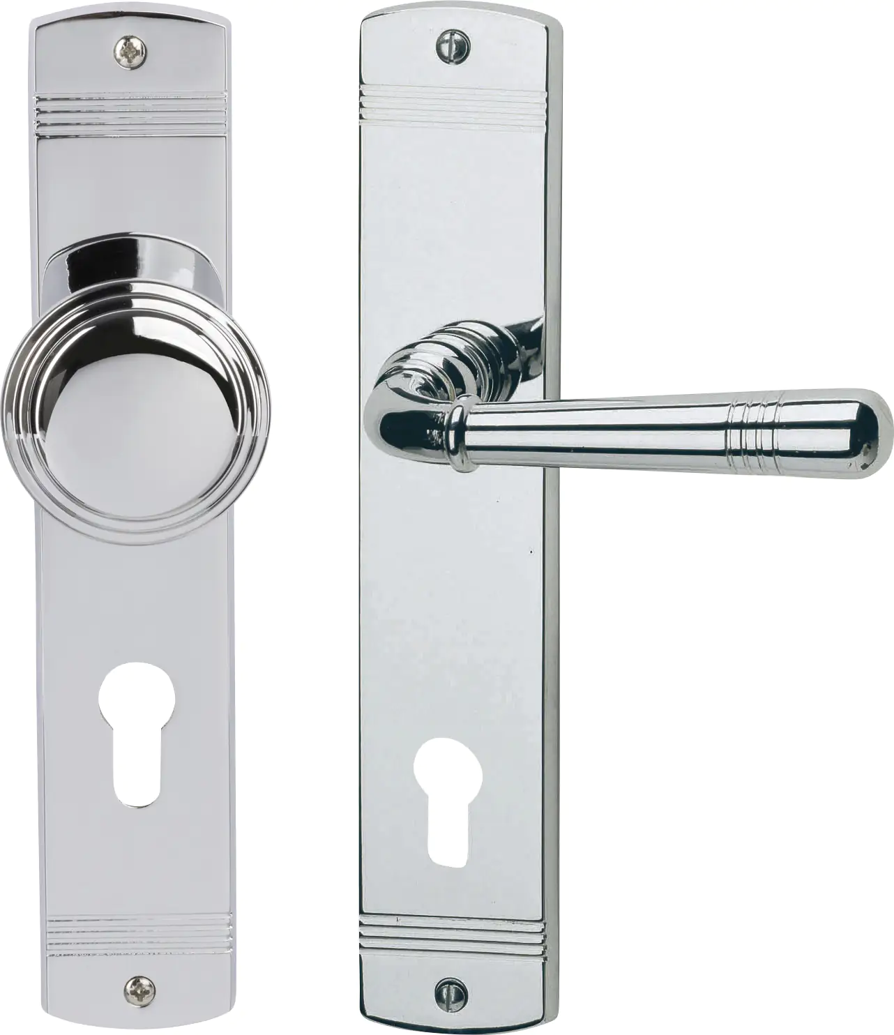 Alpertec PZ-Langschildgarnitur Sale rechts Messing silber abgerundet