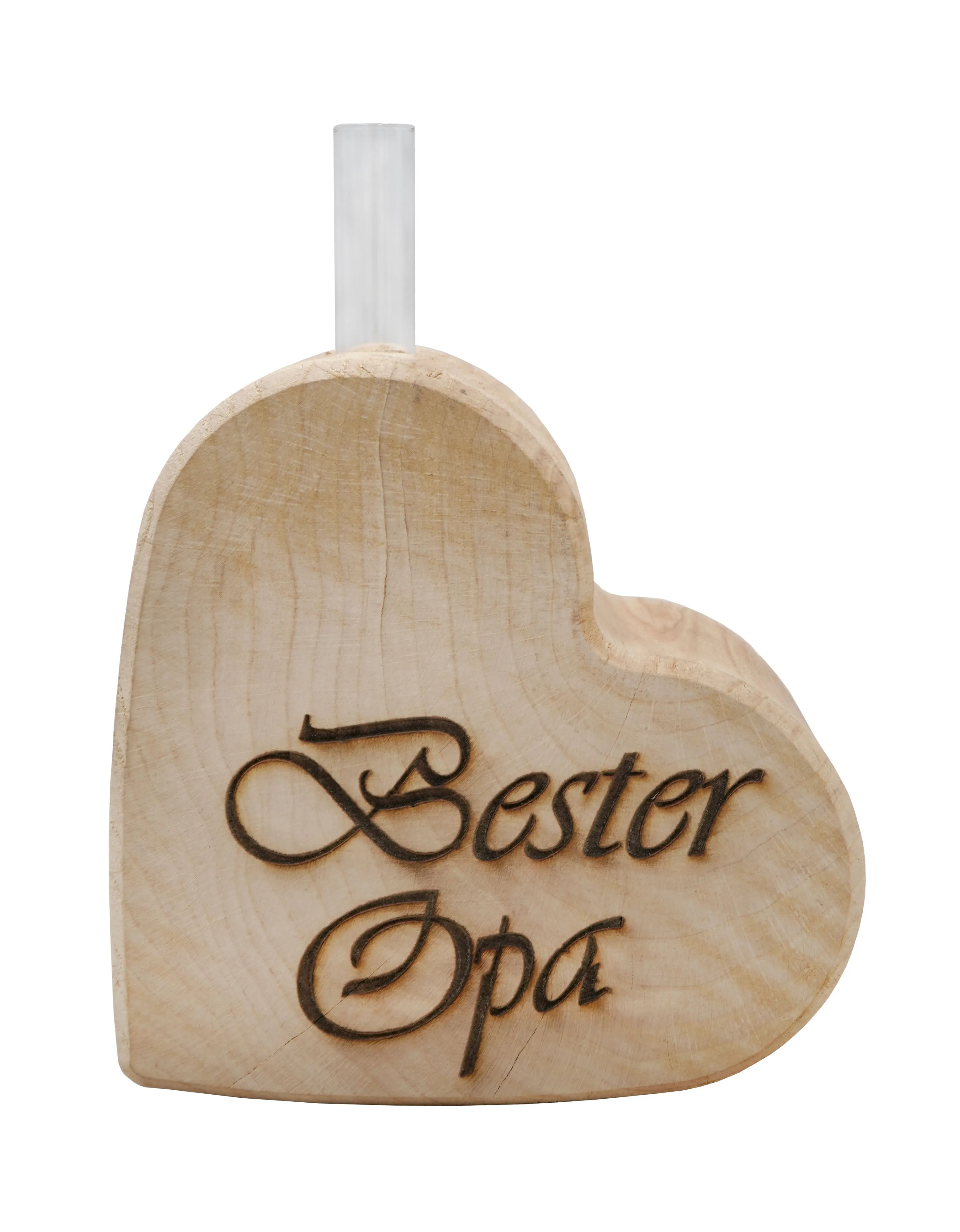 Badeko Dekoaufsteller Holzherz Bester Opa 15 x 15 cm inkl. Reagenzglas natur
