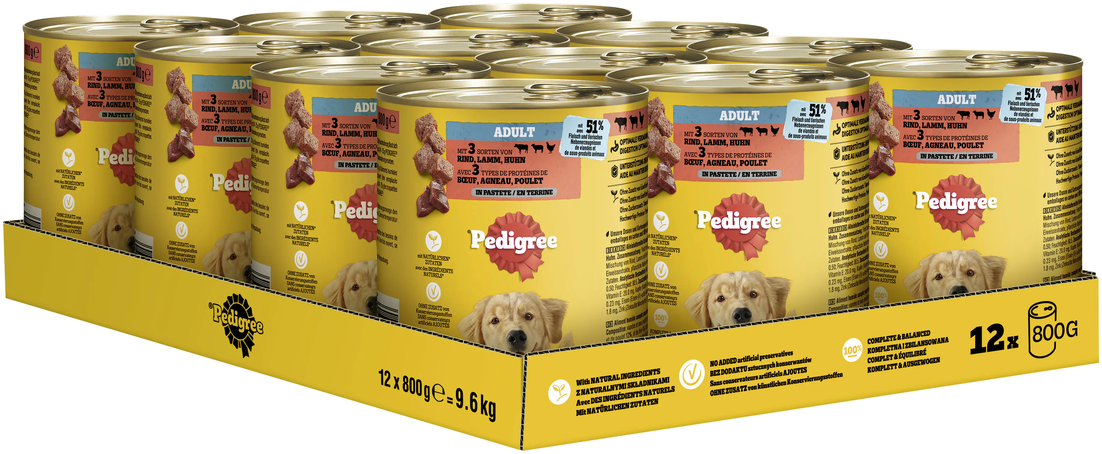 Pedigree Hundefutter Classic 800 g mit Rind, Lamm und Huhn Pedigree Hundefutter Classic 800 g mit Rind, Lamm und Huhn