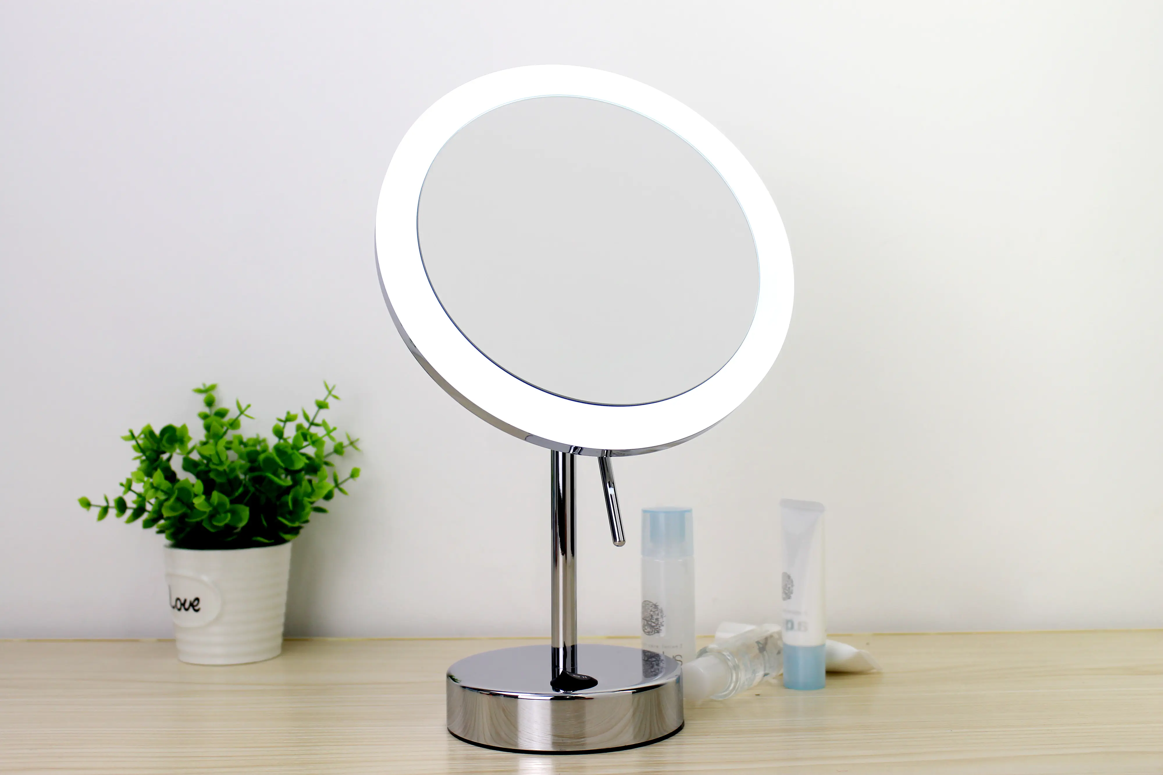 Primaster Kosmetikspiegel mit LED-Beleuchtung ohne Rahmen 5-fach Vergrößerung rund