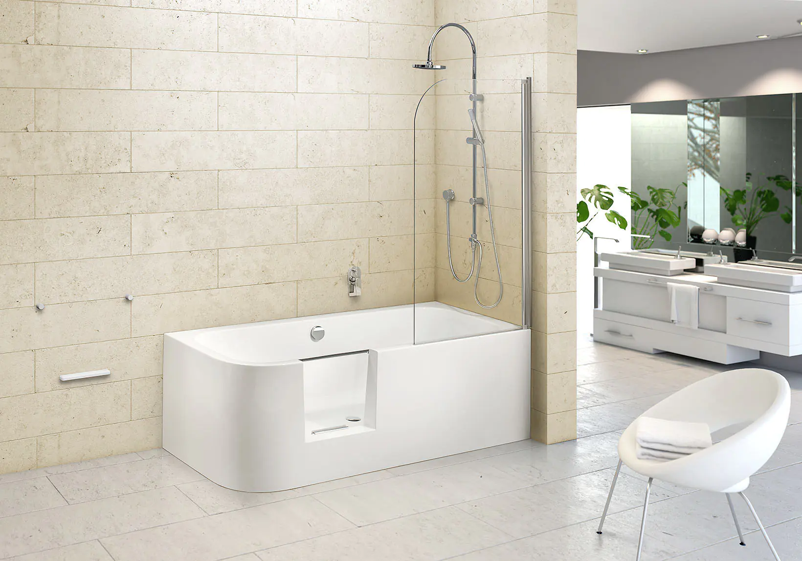 Ottofond Badewanne barrierefrei 180 x 80 cm links weiß