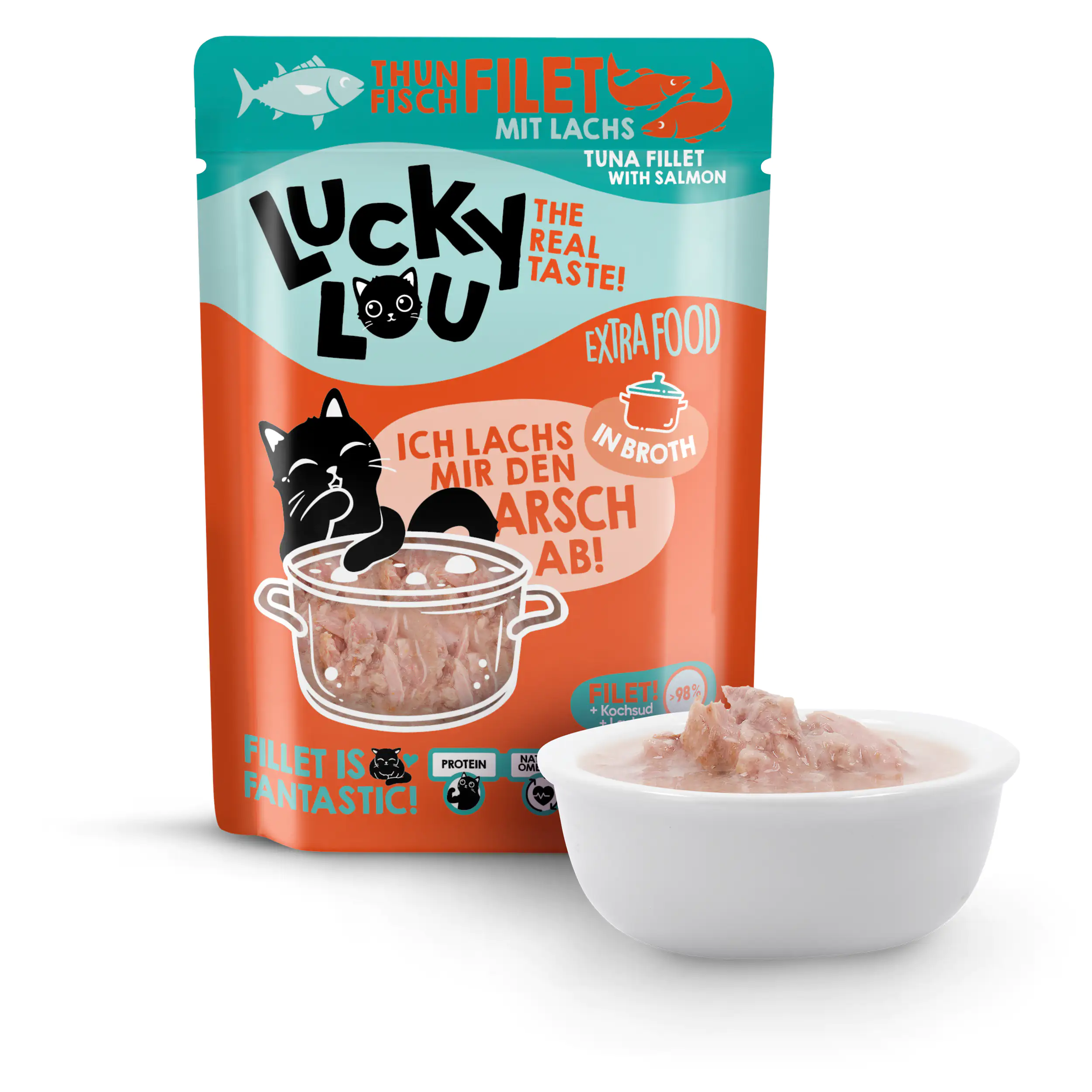 Lucky Lou Extrafood Thunfisch & Lachs in Brühe 70 g  Lucky Lou Extrafood Thunfisch & Lachs in Brühe 70 g