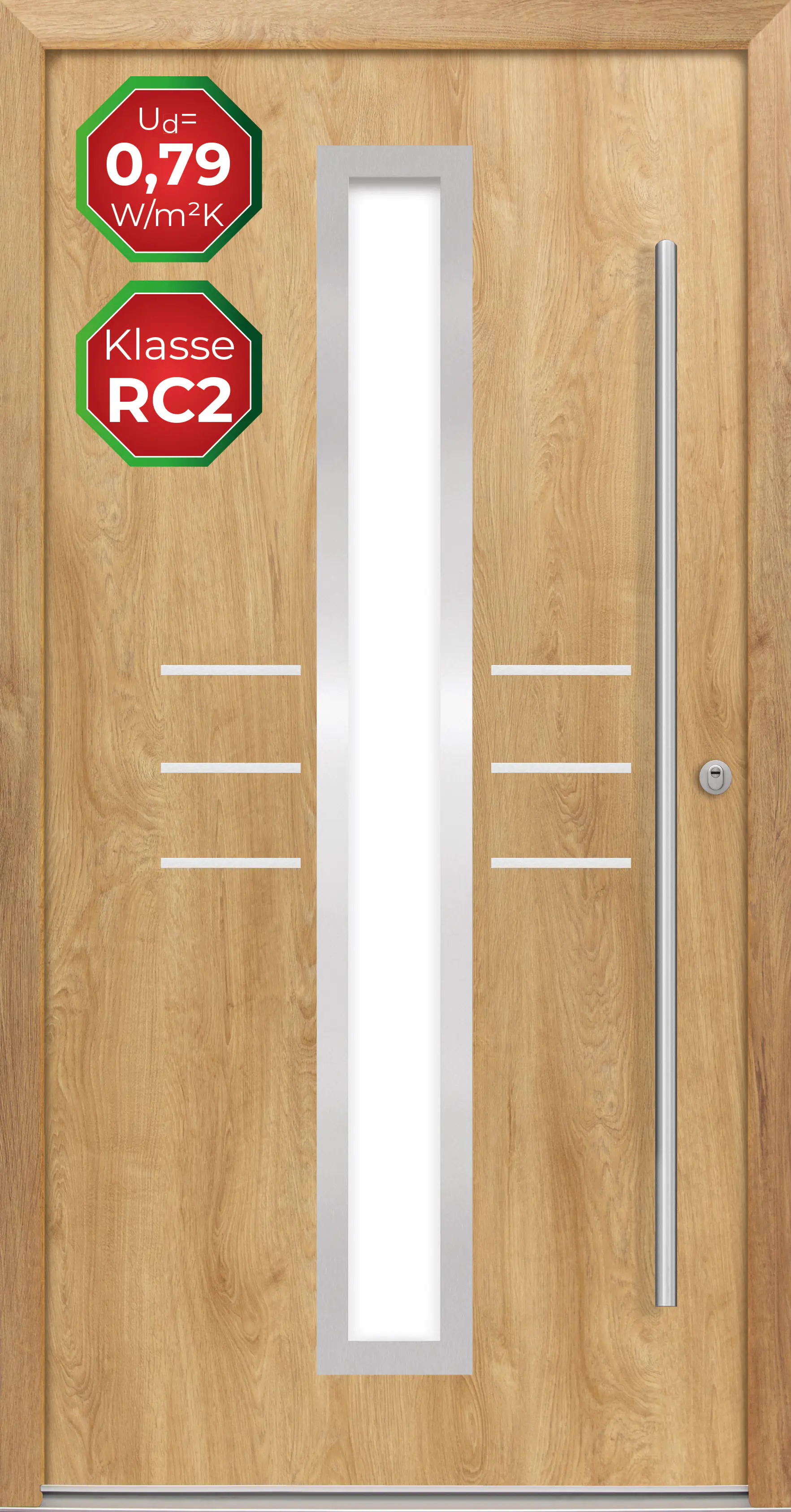 Splendoor Haustür Passivedoor Premium B07 RC2 Eiche Natur DIN Rechts 110 x 210 cm