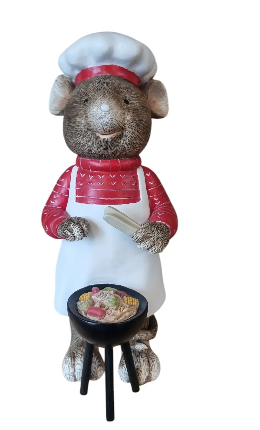 Dekofigur Maus mit Grill groß 19 cm bunt