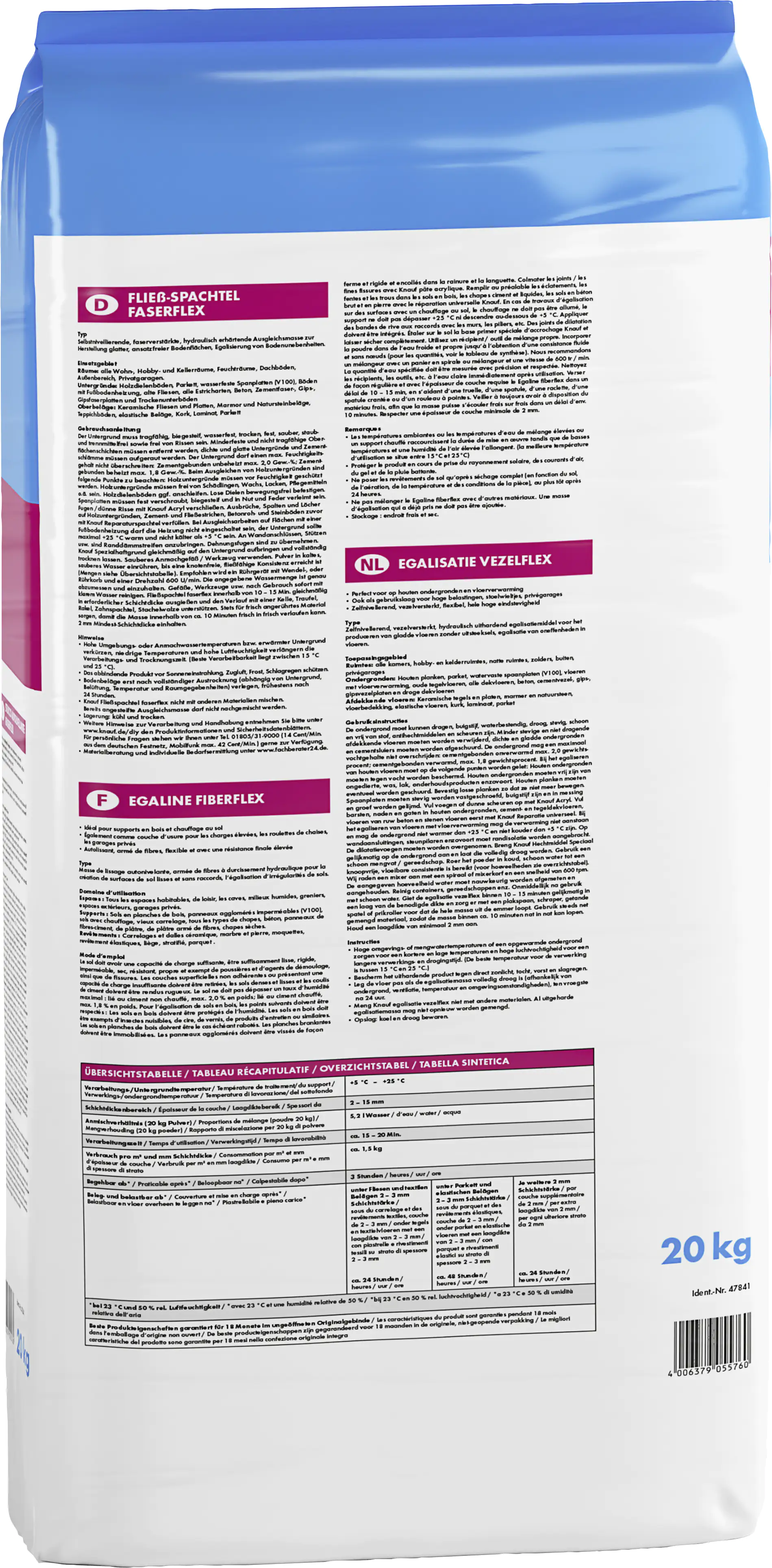 4006379055760_3021716 Knauf Fließspachtel Faserflex 20 kg, für Innen und Außen
