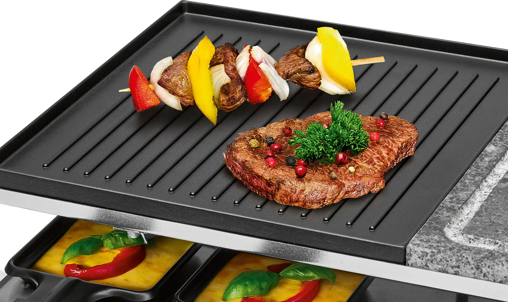 Proficook Raclette RG 1144 Guß/Steinplatte 10 Pfännchen 1700 Watt